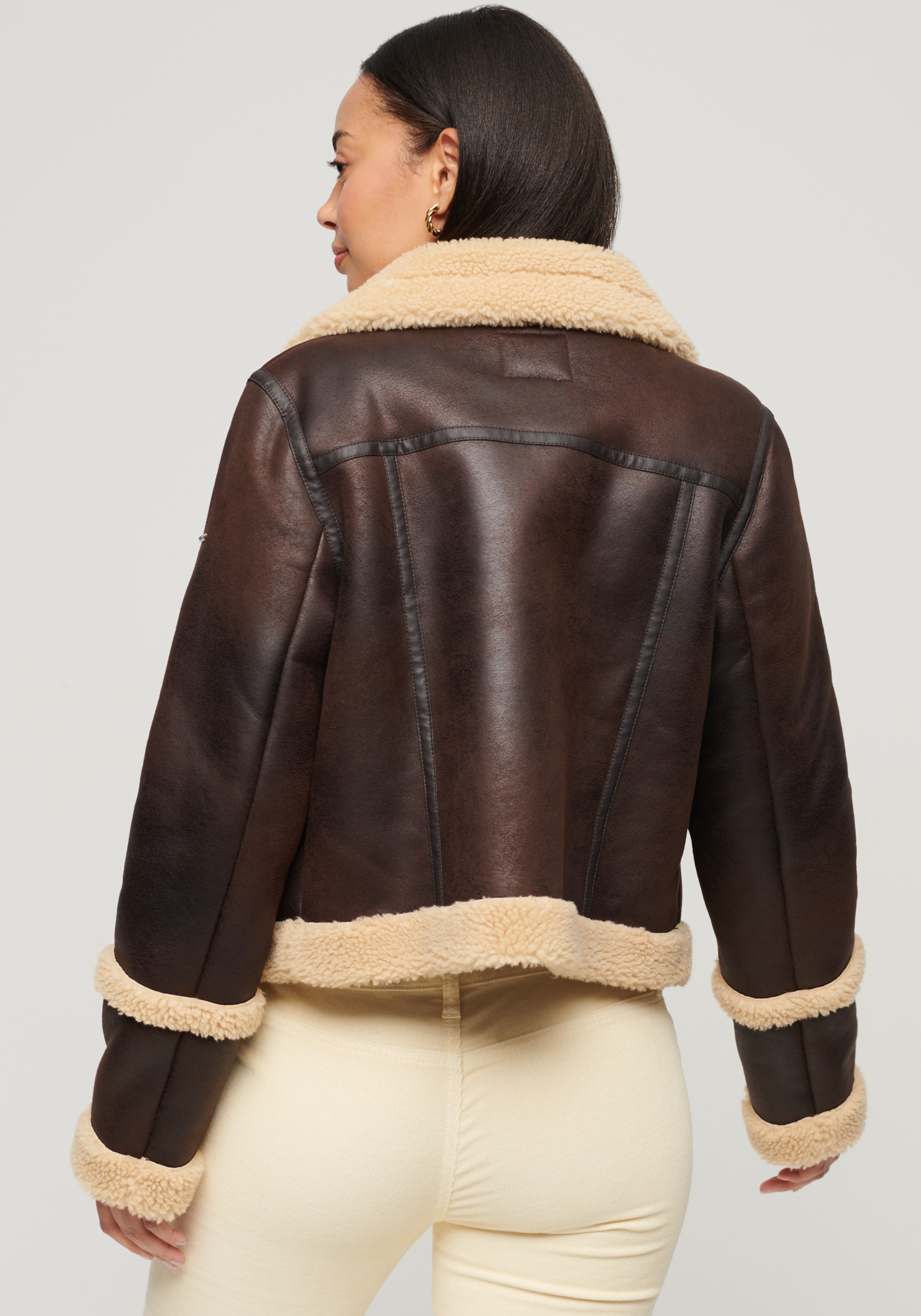 Superdry Lederimitatjacke »FAUX SHEARLING CROP JACKET«