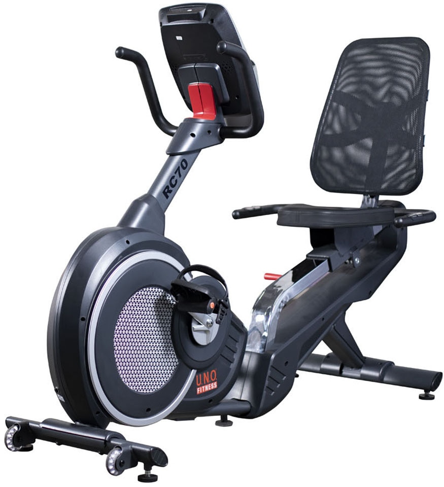 U.N.O. FITNESS Liege-Ergometer "RC 70", (mit Tablet-Halterung), Schwungmasse ca. 12 kg, 32 Widerstandsstufen