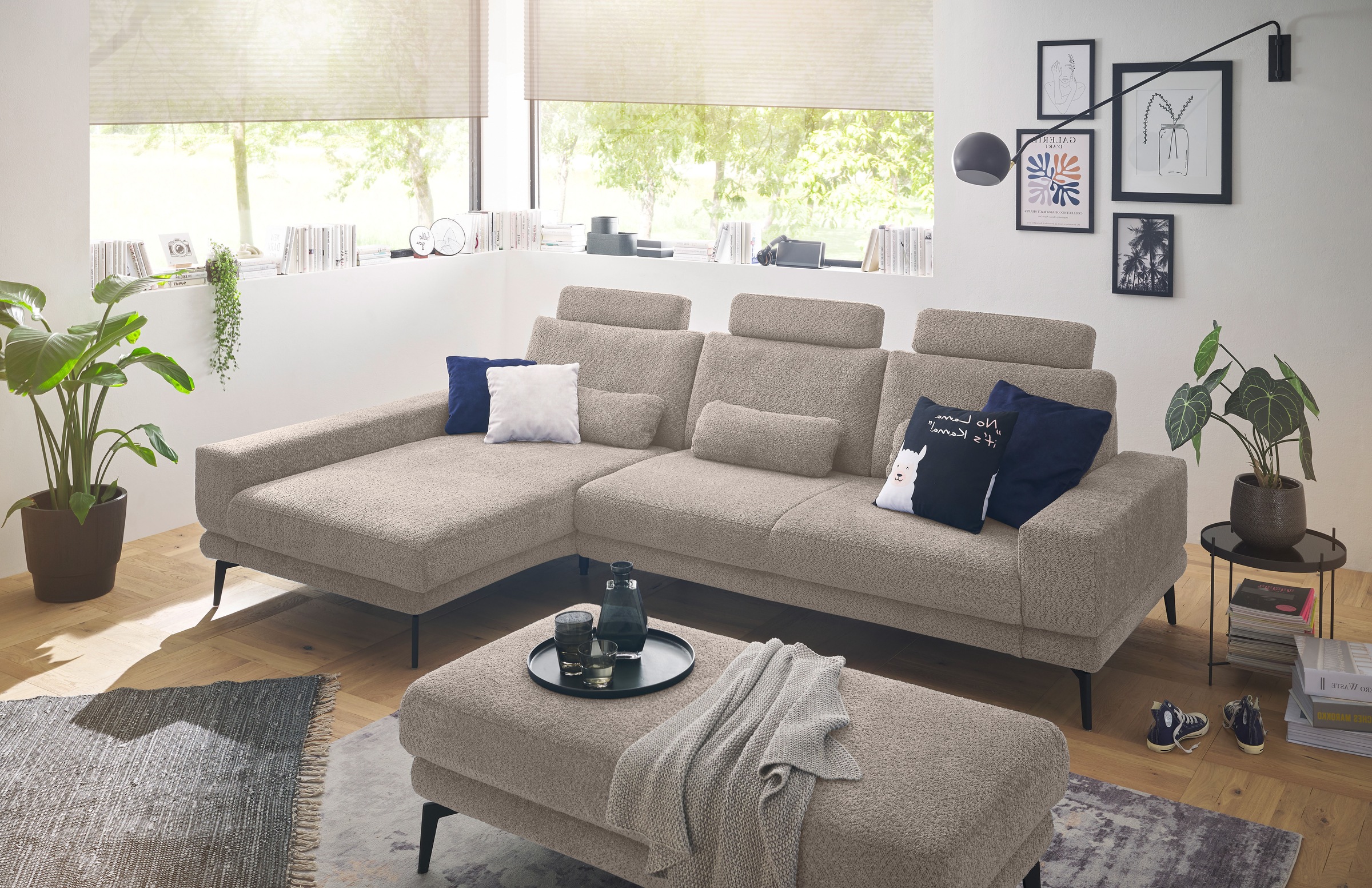 set one by Musterring Ecksofa »SO 3600, inkl motor. Sitztiefenverstellung, Kopfstützen, Nierenkissen«, Sitzhöhe 42 cm, Kaltschaum, Breite 293 x Tiefe 180 cm, Kama stone