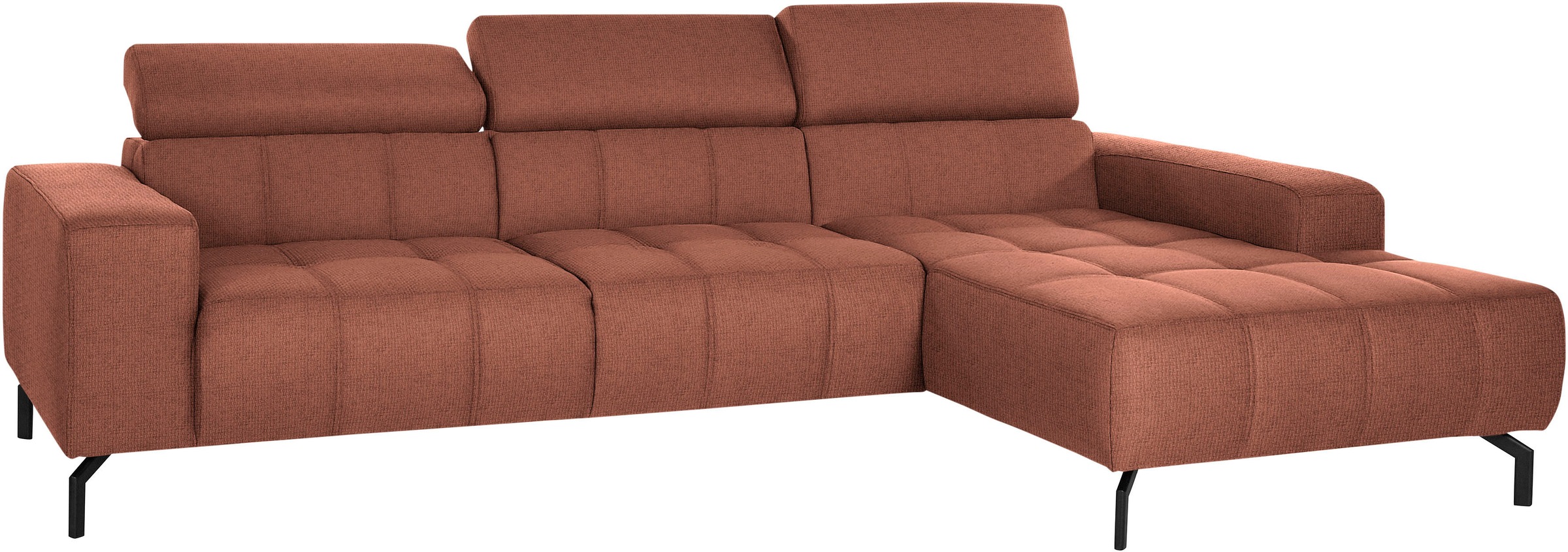 DOMO collection Ecksofa »Cunelli tolle Sitznähte als Designelement, fester Sitzkomfort, L-Form«, wahlweise mit 6-fach verstellbarer Kopfteilverstellung, bodenfrei