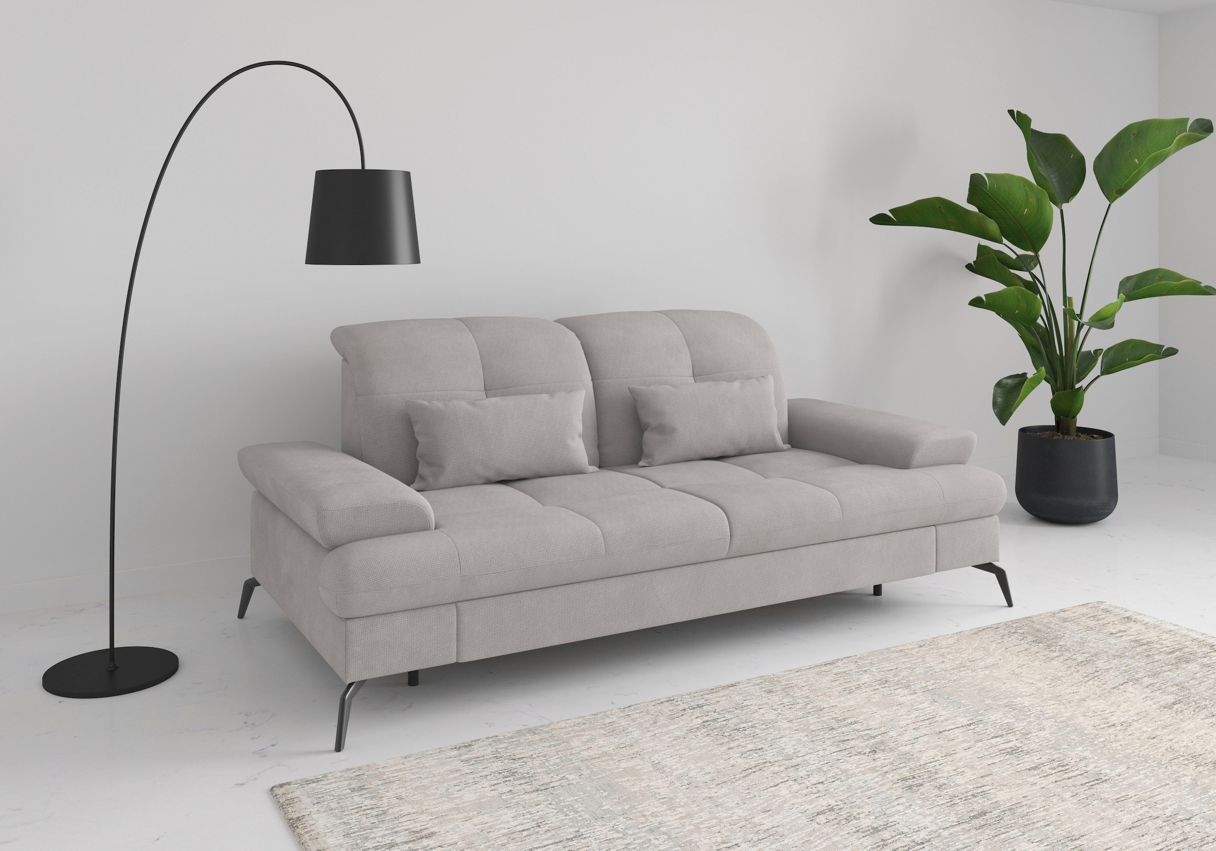 3-Sitzer SIT & MORE, B:212cm H:90cm T:122cm, silber, 90% Polyester, 10% Polyamid, Sofas, "Amica, inkl. Sitztiefenverstellung und Armteilverstellung",