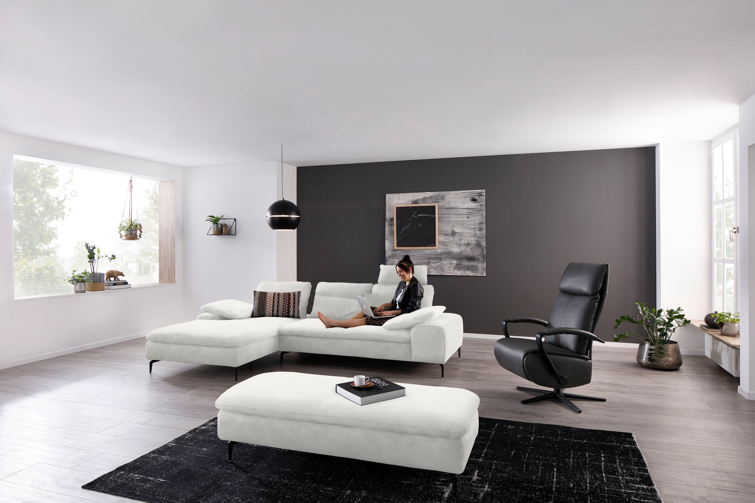 W.SCHILLIG Ecksofa »valentinoo, Designsofa, bequem, elegant und zeitlos, L-Form«, (Set), inklusive Hocker, mit Sitztiefenverstellung, Breite 299 cm