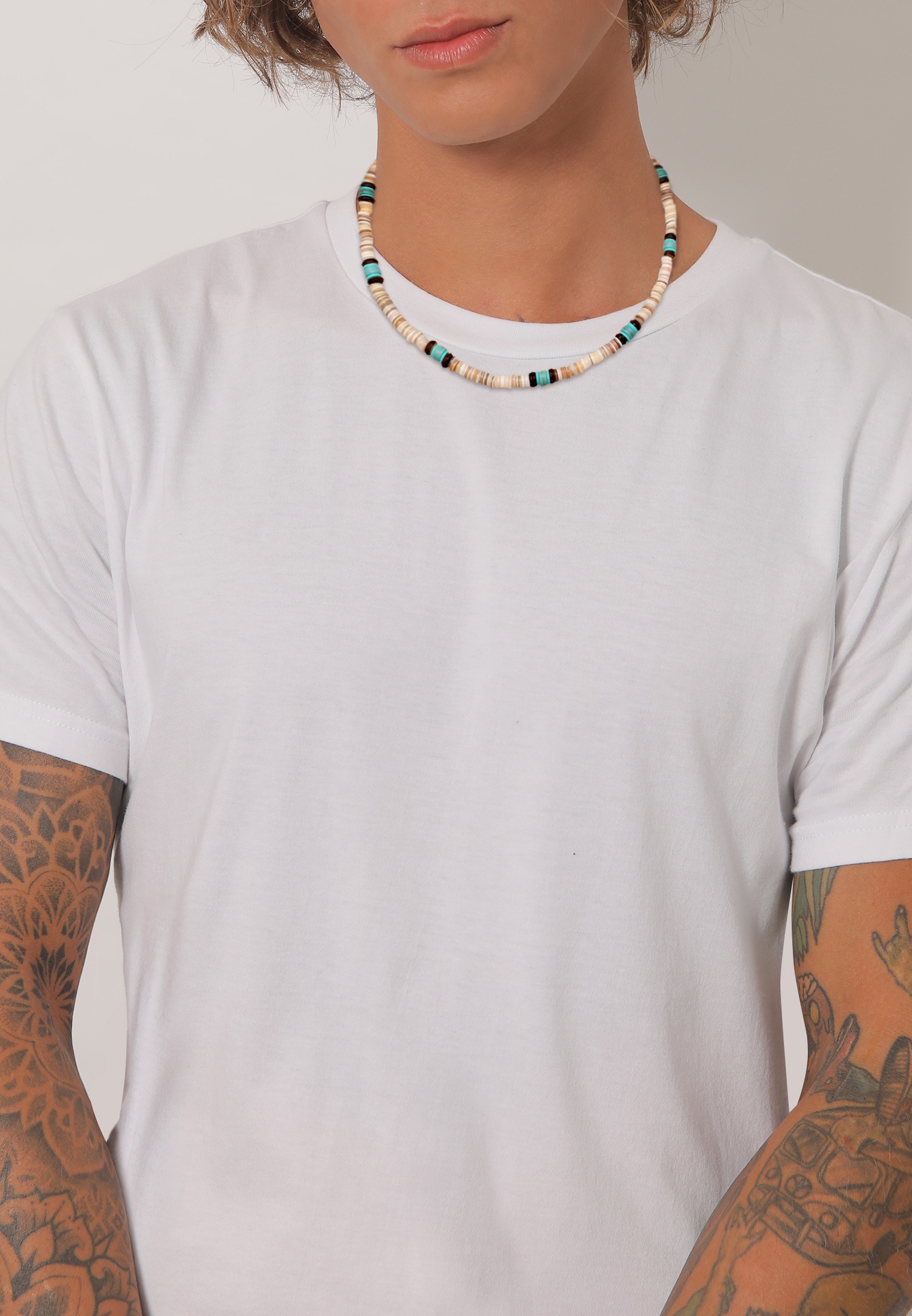Kuzzoi Silberkette »Halskette Herren Howlith Türkis Heishi Beads Vintage Surfer 925 Sterling Silber«