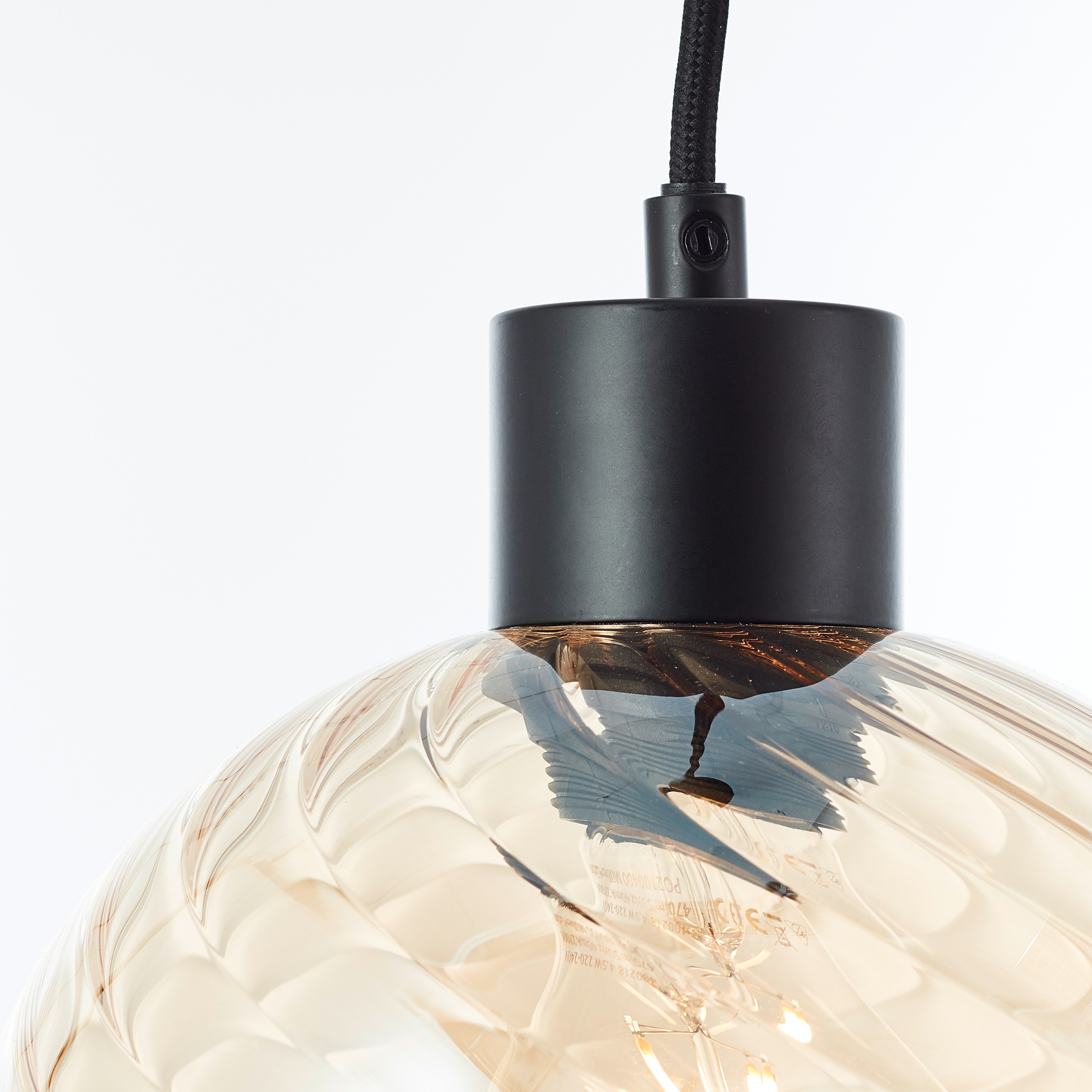 BRILLIANT Pendelleuchte "Casto", schwarz (schwarz, bernstein), 3, Ø 51cm, 1 Stk., Leuchten, 150 x 51 cm, E27, kürzbar, Glas, bernsteinfarben, Pendelleuchte 3