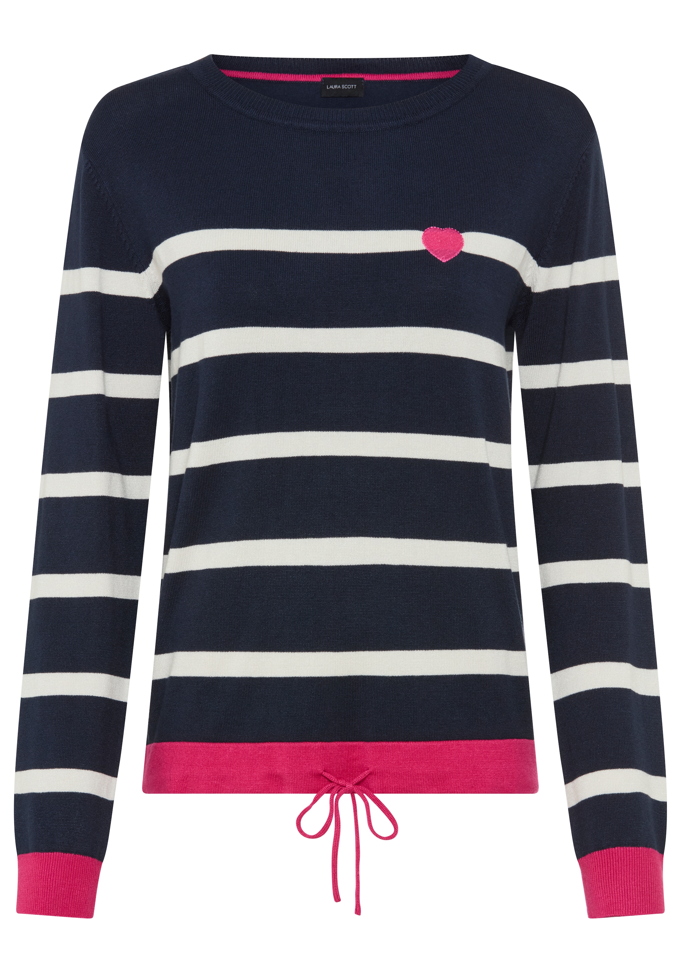 Laura Scott Strickpullover »aus Feinstrick, figurumspielende Passform« mit Bindeband und Herzmotiv