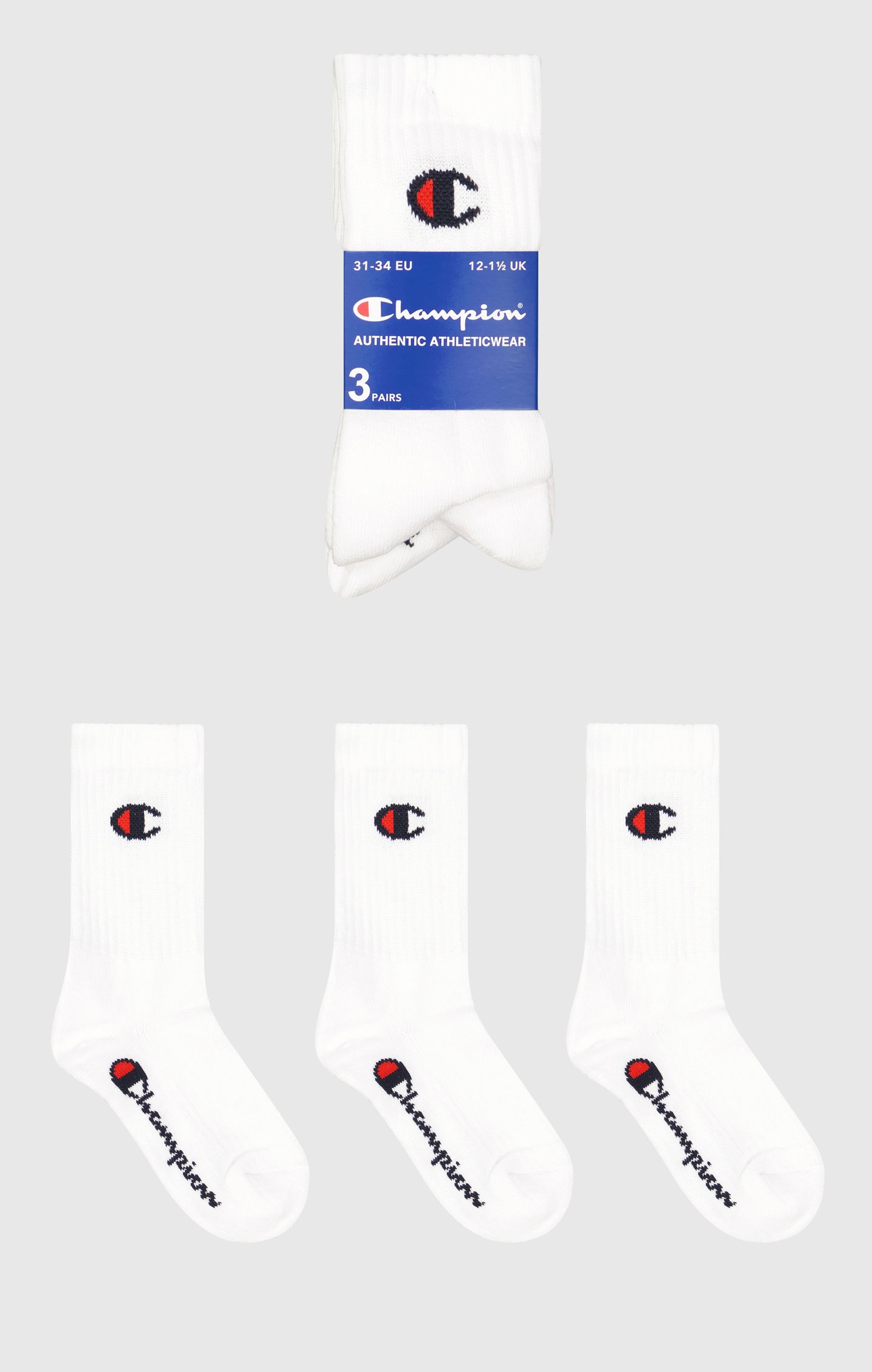 CHAMPION Mädchen Sportsocken "3 Pack Crew Socks", Gr. 27wht, wht, wht, ns, Obermaterial: 70% Baumwolle, 28% Polyester, 2% Elasthan, Socken, für