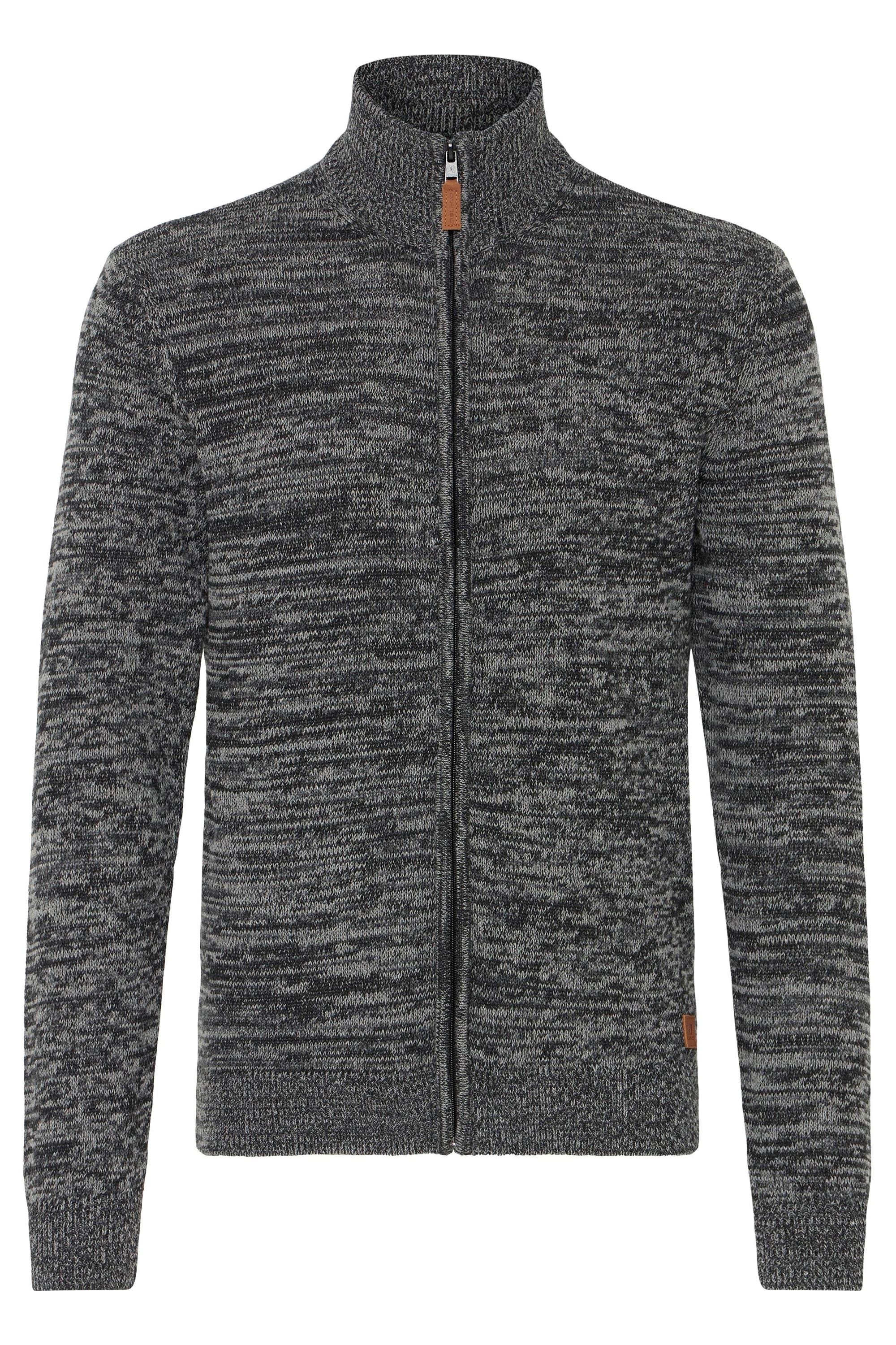 Strickjacke BLEND "BHDano", Herren, Gr. L, schwarz, Grobstrick, 70% Baumwolle (Recycled), 30% Polyester (Recycled), meliert, normal normal, hoch geschlossener Ausschnitt, Strickjacken Strickjacke, Stilvolle Grobstrick-Jacke mit Stehkragen