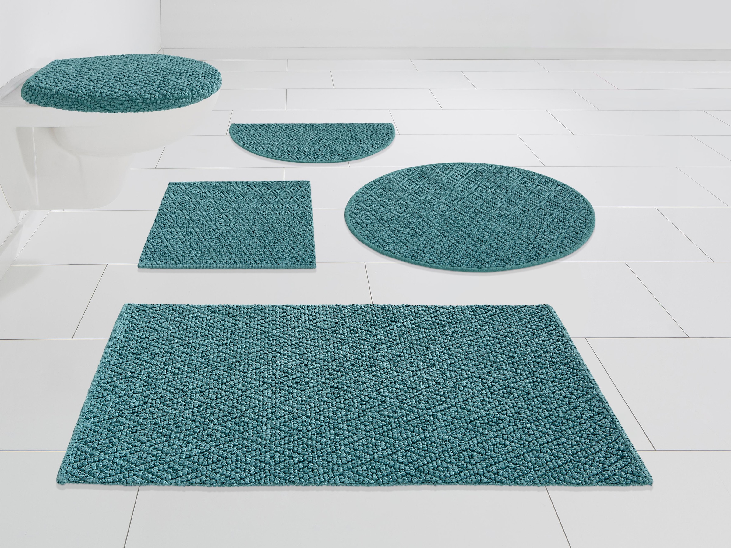my home Badematte »Numan, Badvorleger, Badezimmer Teppich«, strapazierfähig-fußbodenheizungsgeeignet, Rauten-Muster, Badteppich, auch als 3 teiliges Set erhältlich