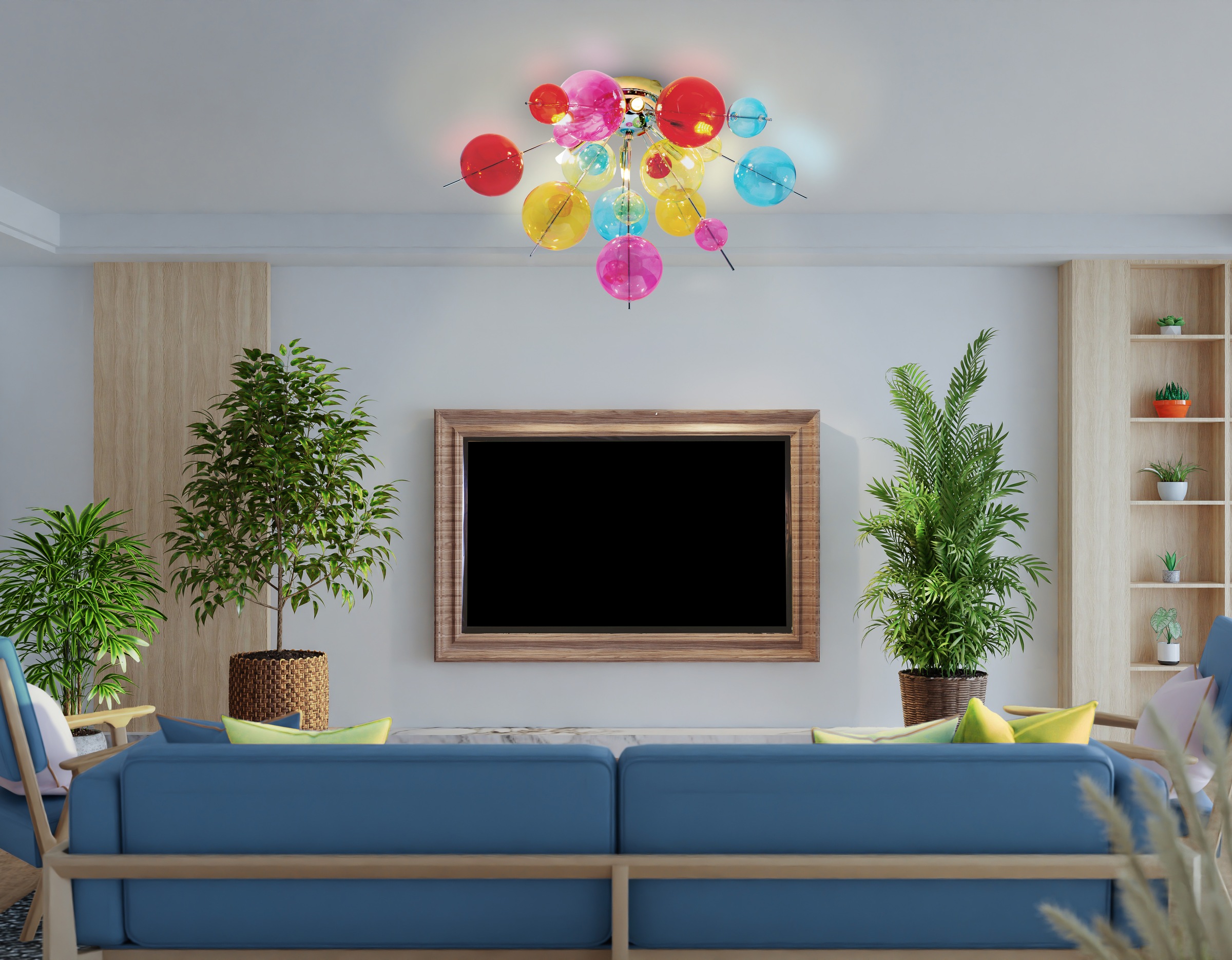 näve Deckenleuchte »Explosion« G9 1 Stk. exkl. 6x G9, bunte Glaskugeln, Gestell chromfarben, halbrund, D: 57cm