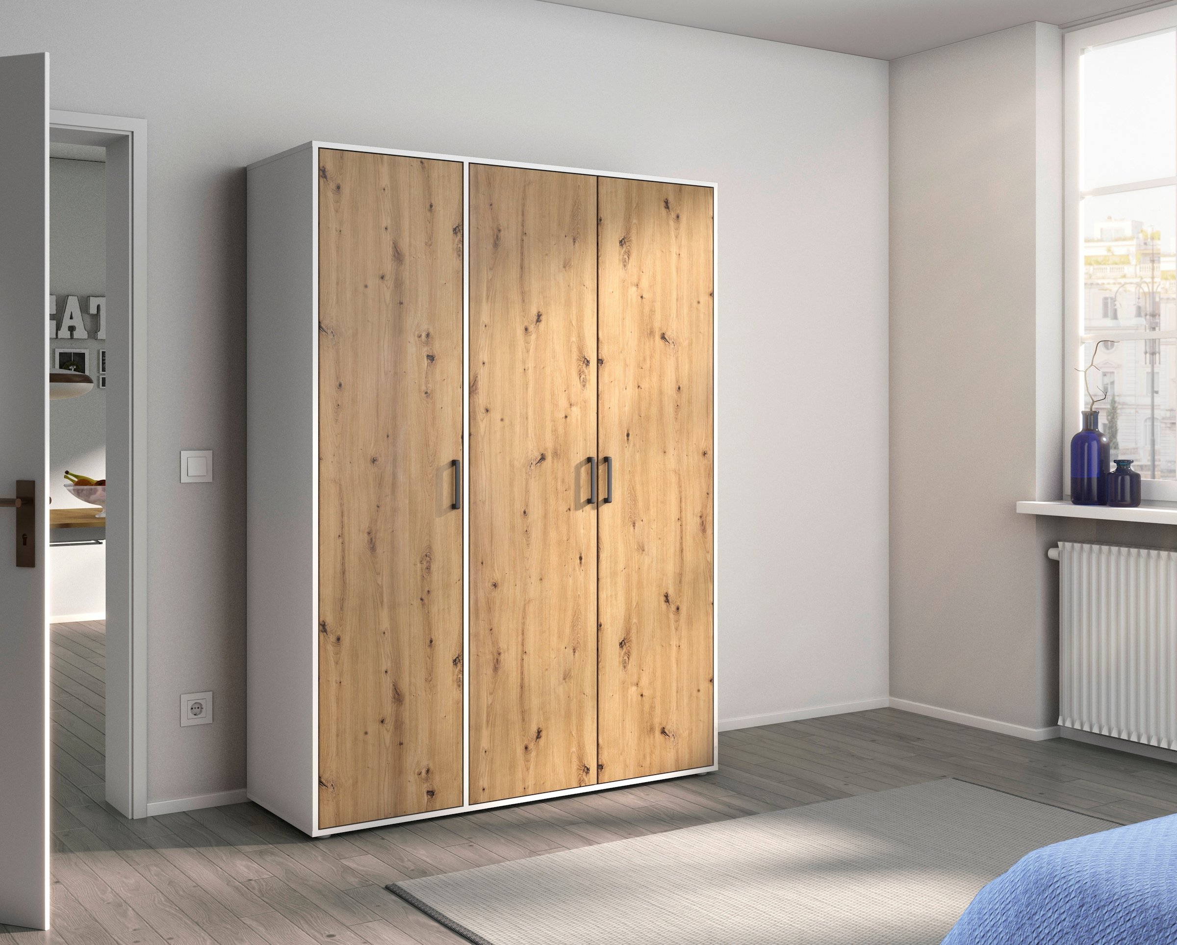 rauch Drehtürenschrank »Kleiderschrank Schrank Garderobe Wäscheschrank TOPSELLER VOYAGER«, (in 3 verschiedenen Ausstattungen BASIC/CLASSIC/PREMIUM), mit modernen Griffen in Graumetallic, viel Stauraum MADE IN GERMANY