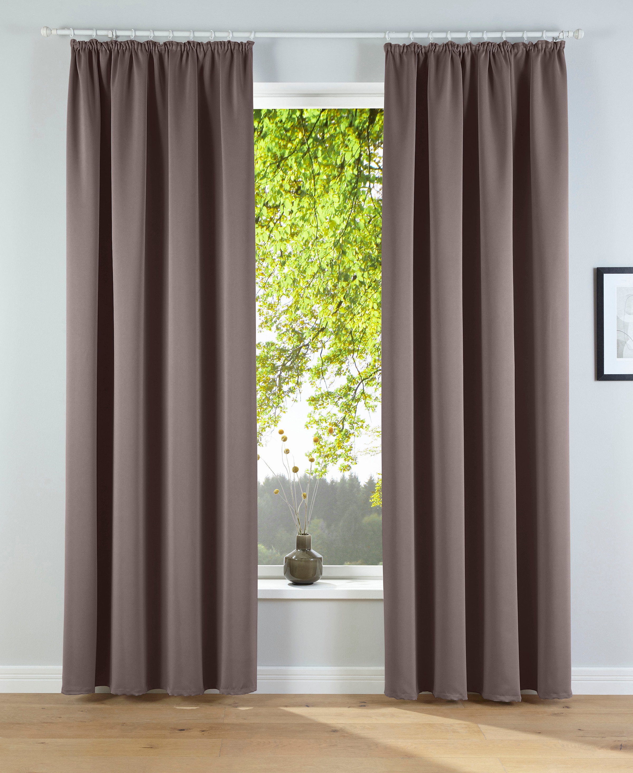 OTTO home 1100000002199 "Solana, Gardinen mit Kräuselband, Vorhänge, Wohnzimmer, modern," Kräuselband 2 Stk. tlg. 2er-Set Verdunklungsvorhang mit Thermofunktion, Bestseller, einfarbig
