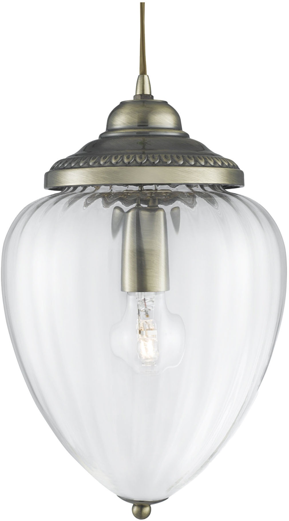 Searchlight Pendelleuchte »Moskauer Anhänger - Antikes Messingmetall und geripptes Glas« E27 1 Stk.