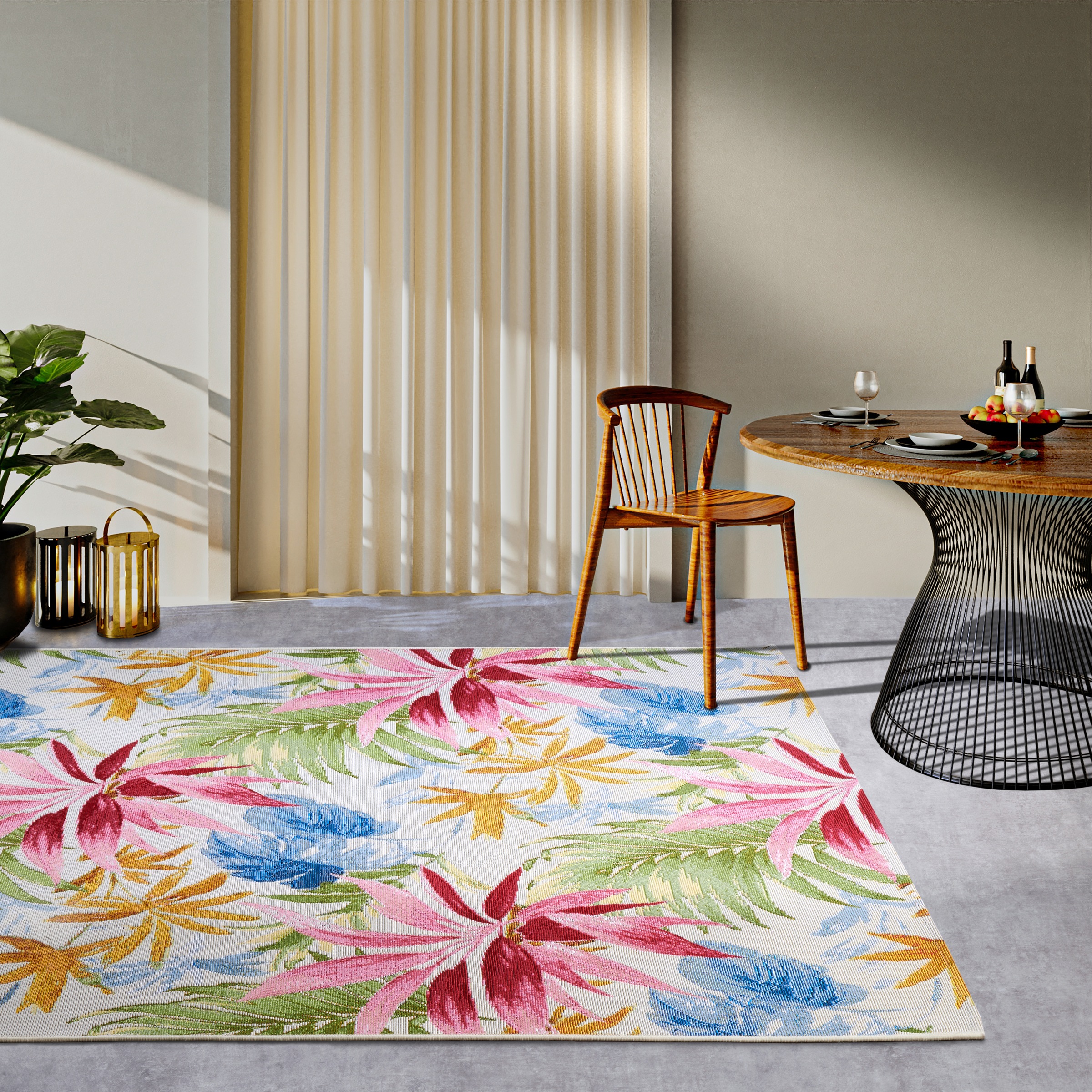 Villeroy & Boch Outdoorteppich »Victor«, rechteckig, 3 mm Höhe, Outdoor, Flachgewebe, wetterfest, Balkon, Garten, floral, Terrasse