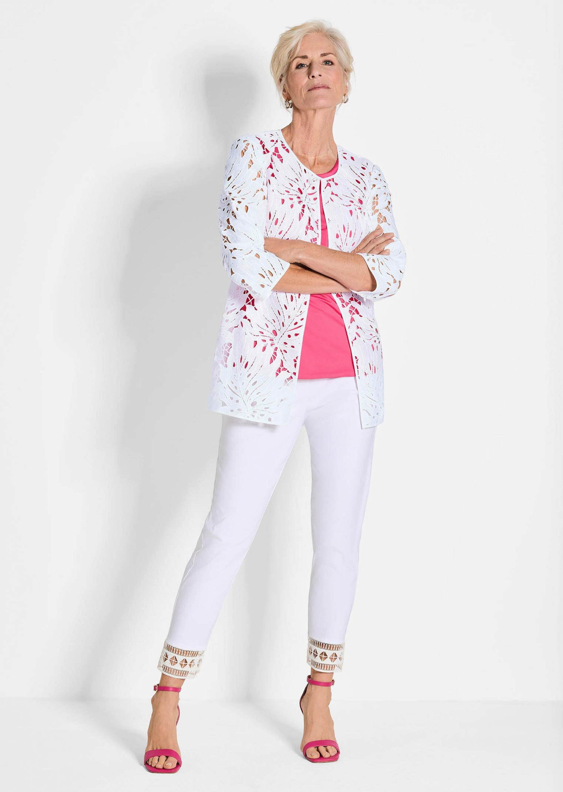 GOLDNER Langmantel »Weiße Jacke mit Blätterdessin«
