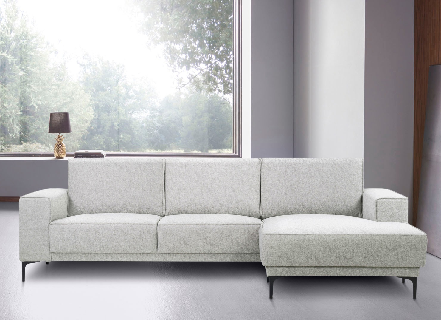 Places of Style Ecksofa »Polsterecke Oland, Struktur, Flachgewebe, Luxus-Microfaser, Boucle«, L-Form, 280 cm, Wellenunterfederung, Skandi-Design, Metallfüße