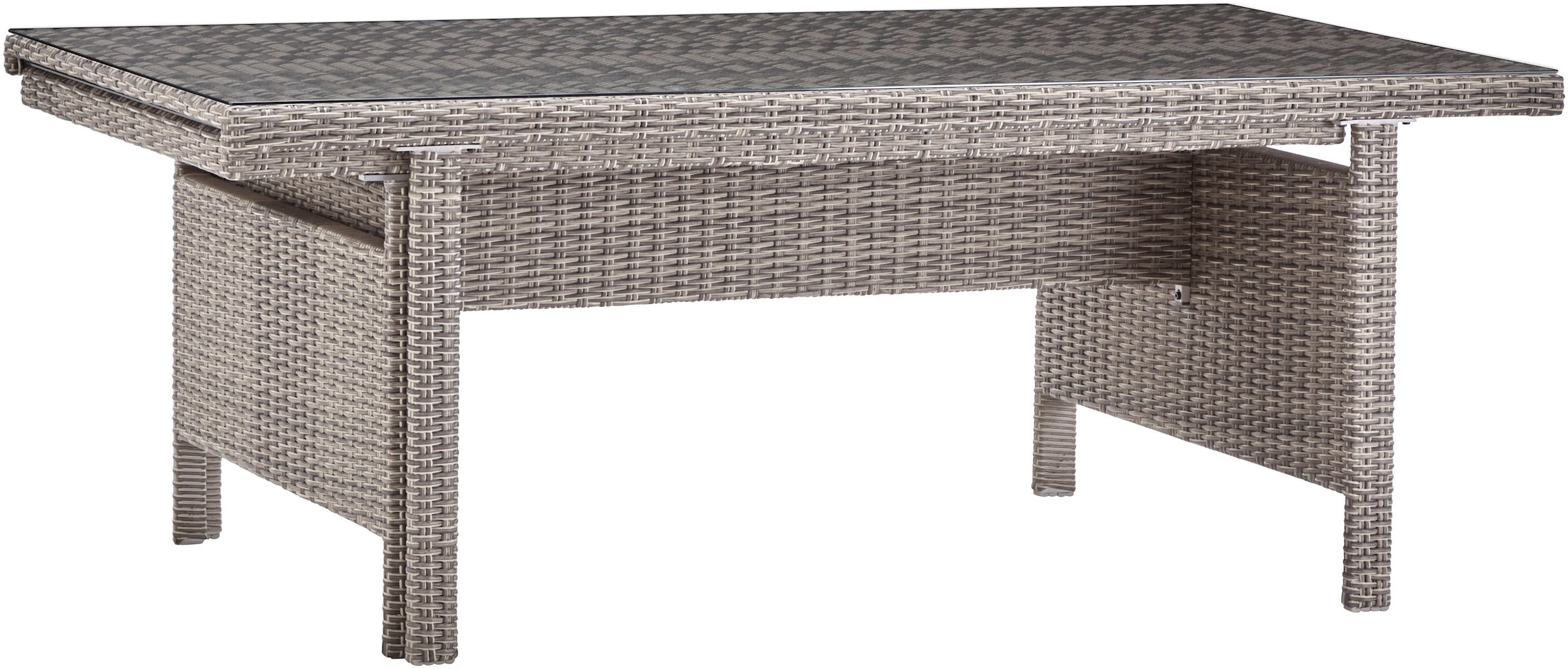 KONIFERA Garten-Essgruppe »Monaco«, (Set, 27 tlg., 6x Sessel, 4x Hocker, 1x AZ-Tisch 200-366x100x75,5 cm, inkl. Auflagen), für 10 Personen Aluminium, Polyrattan, Rückenlehne verstellbar