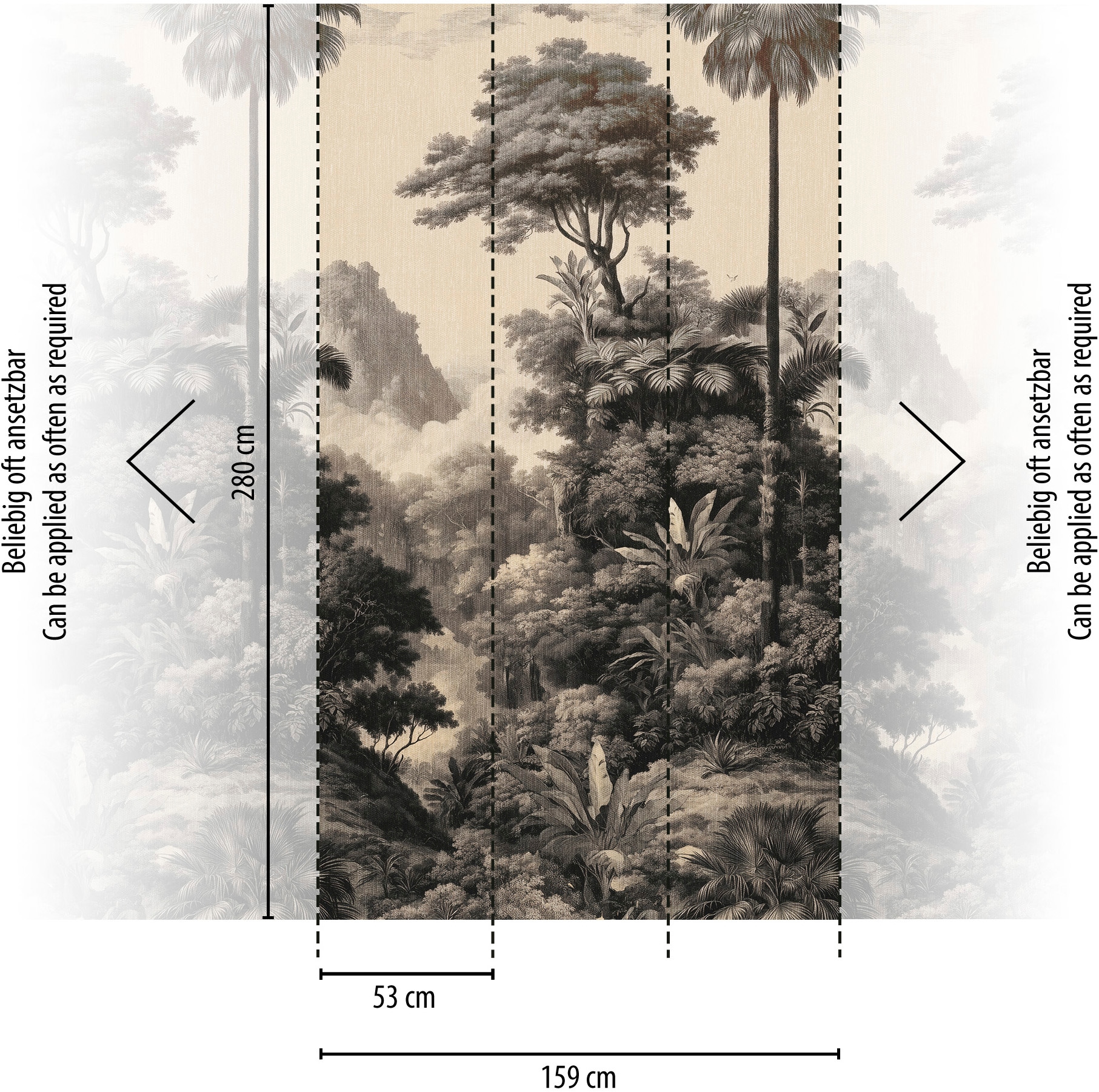 living walls Vliestapete »Vibes & Styles Monteluna – Vintage Jungle Fototapete« floral leicht strukturiert Detailreiche Dschungellandschaft mit malerischer Tiefe