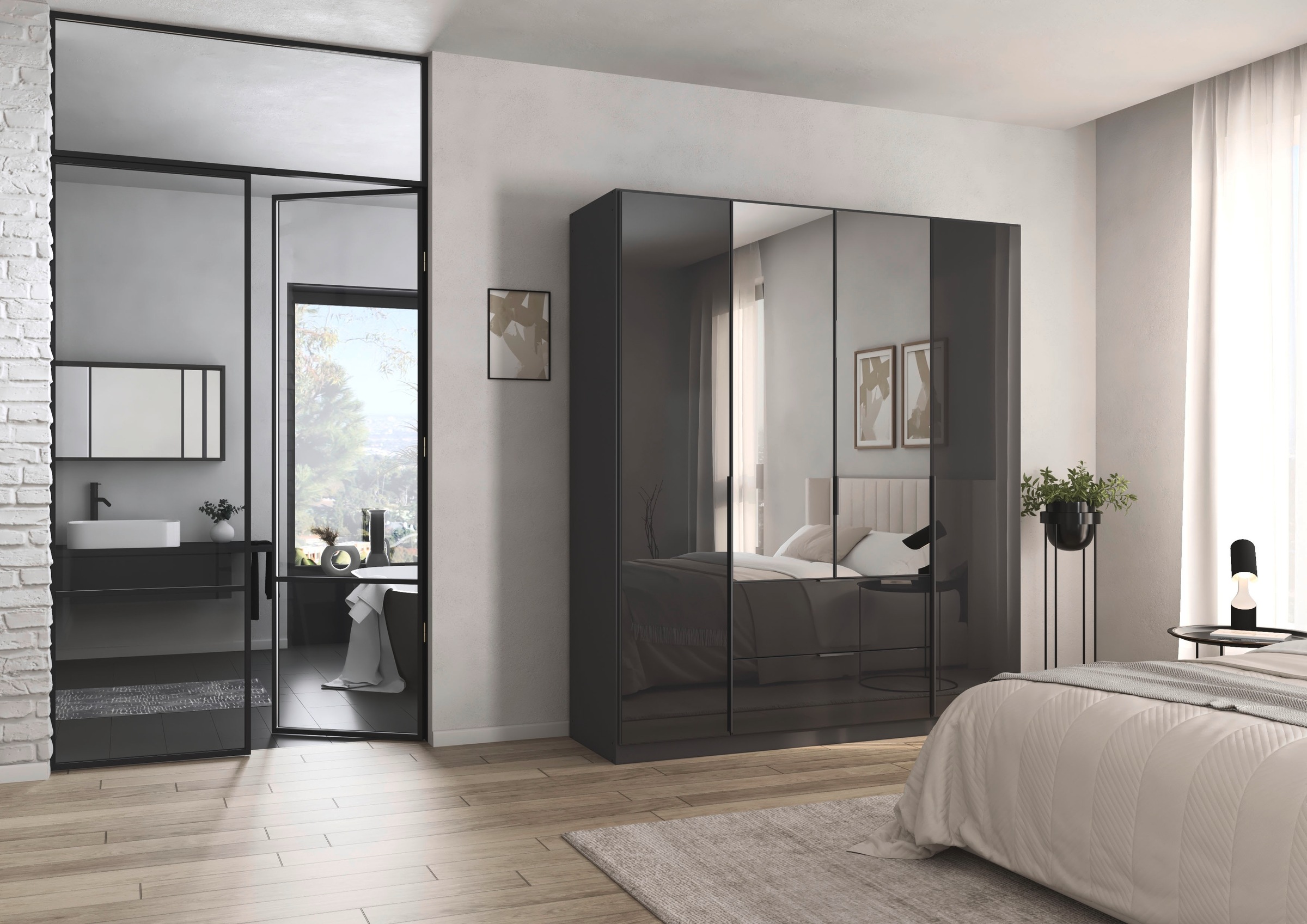 rauch Drehtürenschrank »Kleiderschrank Kleiderschränke Schrank Garderobe AGORDO mit Glasfront«, (in zwei Griff-Farben, Breiten 91-360 cm), mit Außenschubkästen, in 7 Breiten und 2 Höhen MADE IN GERMANY