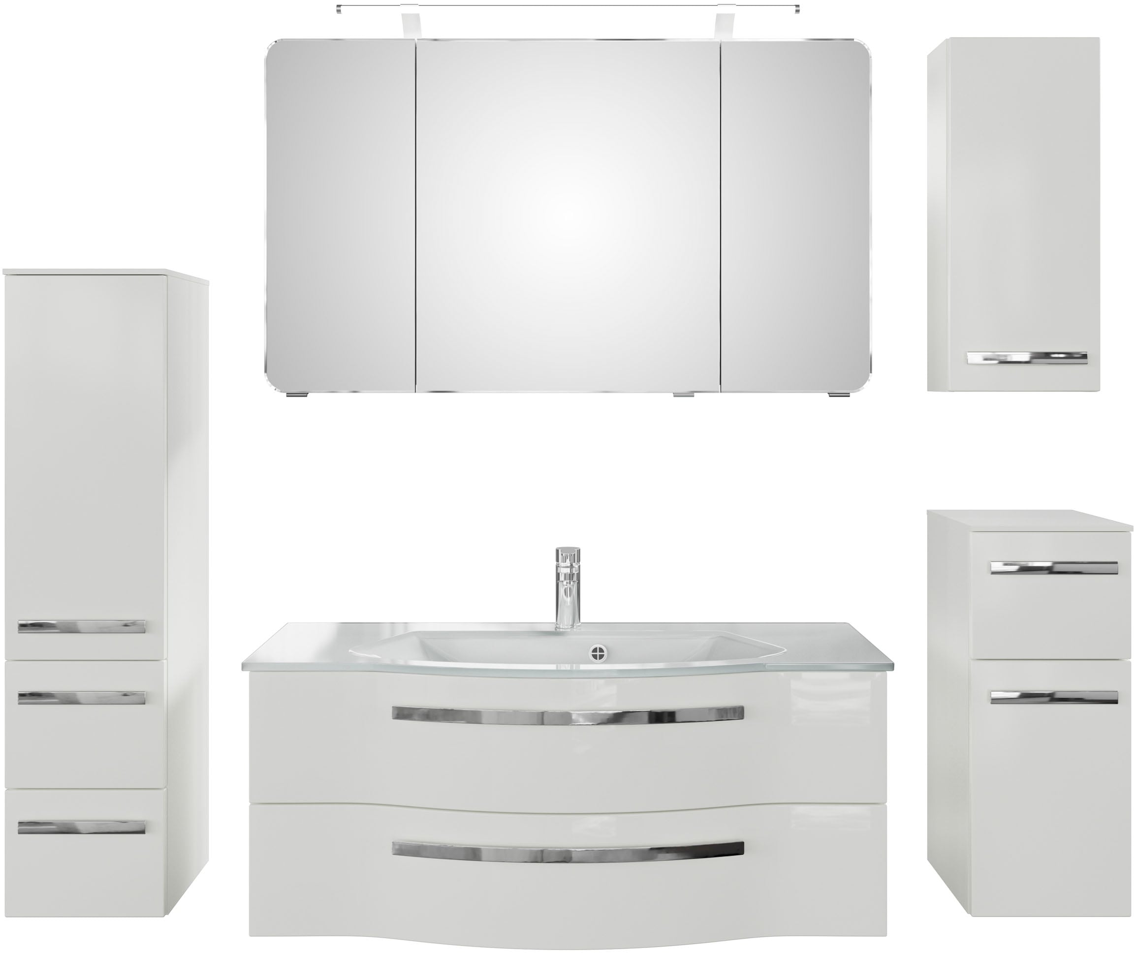 Saphir Badmöbel-Set "Serie 4005, vormontiert, Glaswaschbecken, Spiegelschra günstig online kaufen