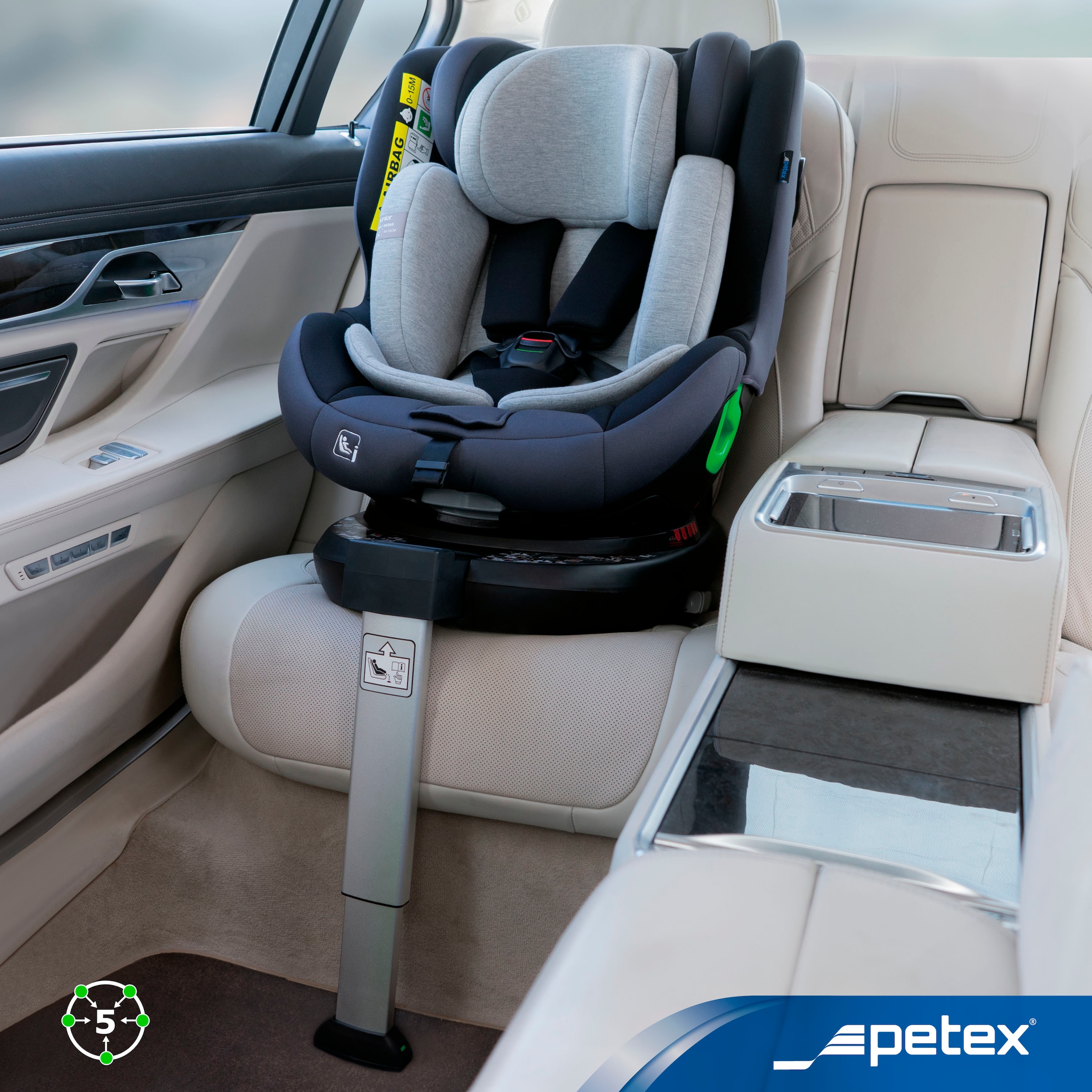 Petex Autokindersitz »King, mit Isofix, grau«, ISOFIX-Befestigung & Stützfuß oder mit 3-Punkt-Gurt des Fahrzeugs