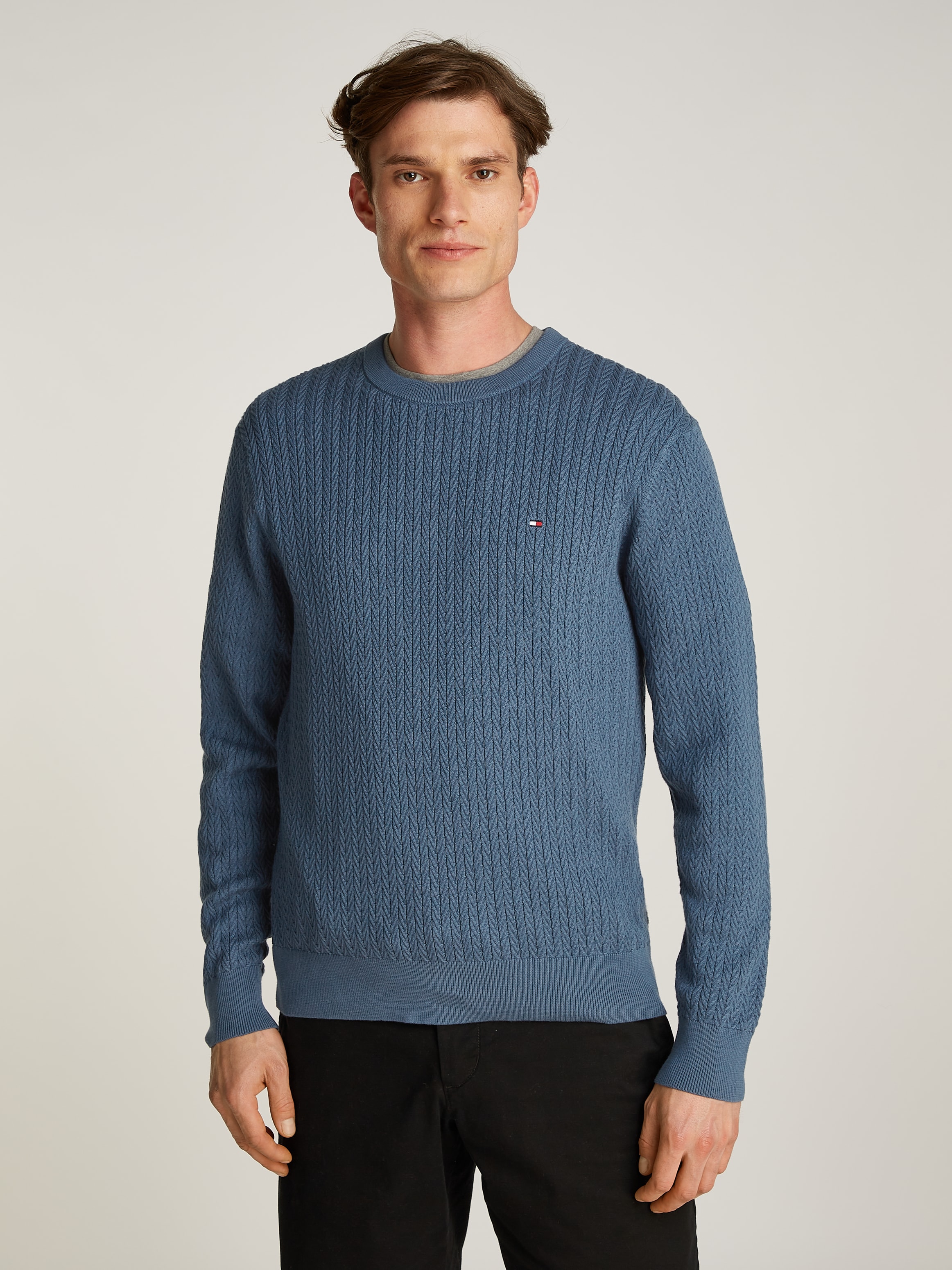 Tommy Hilfiger Strickpullover "HERRINGBONE STRUCTURE C NK", mit Zopfmuster günstig online kaufen