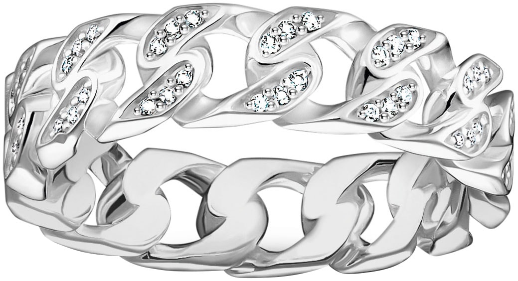 Fingerring THOMAS SABO "Kettenglieder-Ring Silber mit Zirkonia" Gr. 56, bunt (silberfarben, weiß), Fingerringe, Damen, 56, Silber 925 (recycelt), 5mm, Fingerring, mit Zirkonia (synth.)