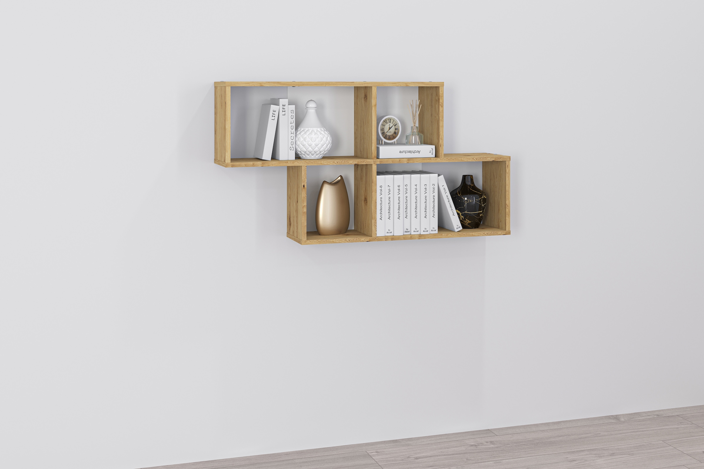 FMD Wandregal "Nora" Regal kompakt für Bücher und Accessoires, 100 cm breit, 53 cm hoch