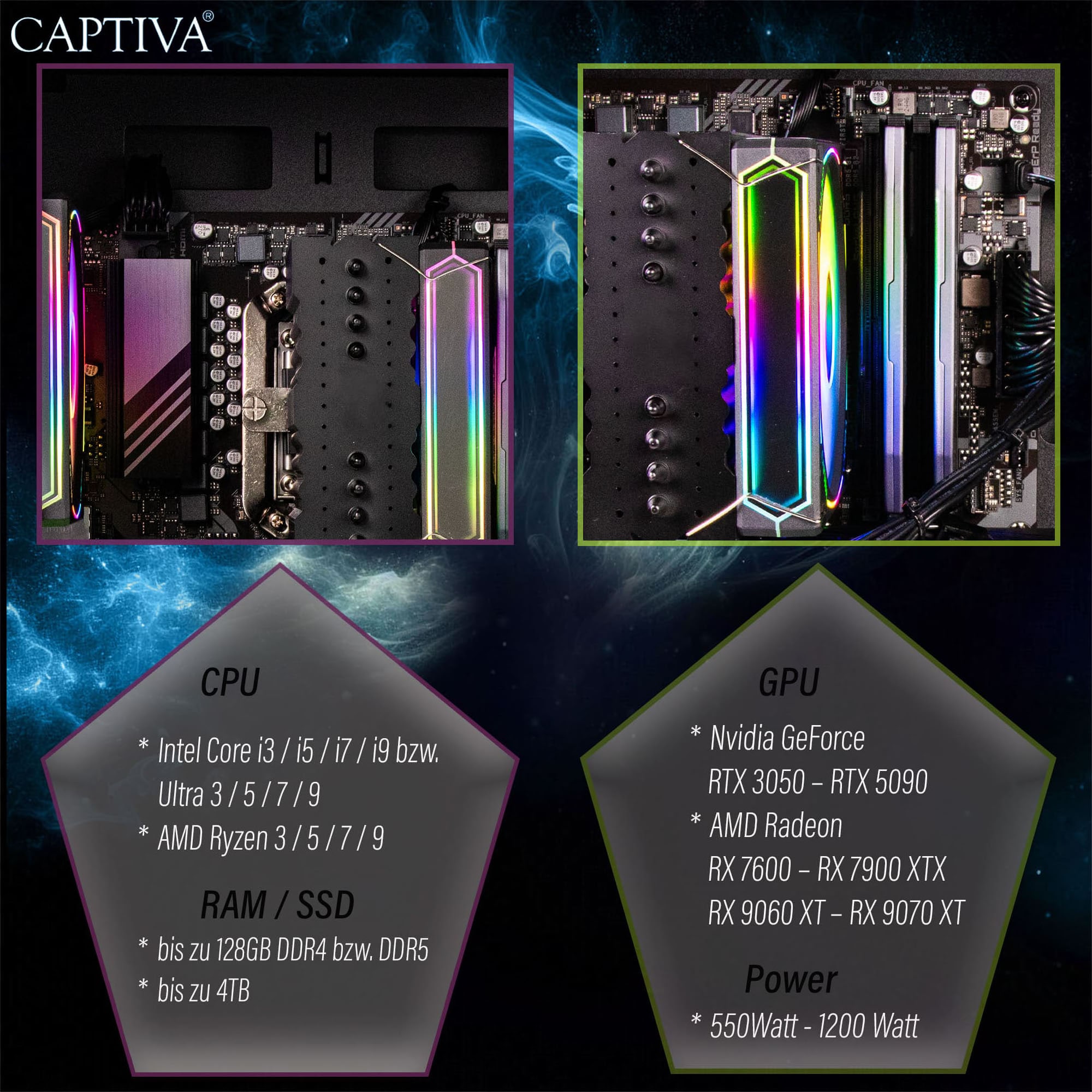 CAPTIVA Gaming-PC-Komplettsystem »Advanced Gaming I95-485 TFT Bundle« 80 ″ Intel® Core i9 Nvidia 32 GB RAM 1.000 GB SSD