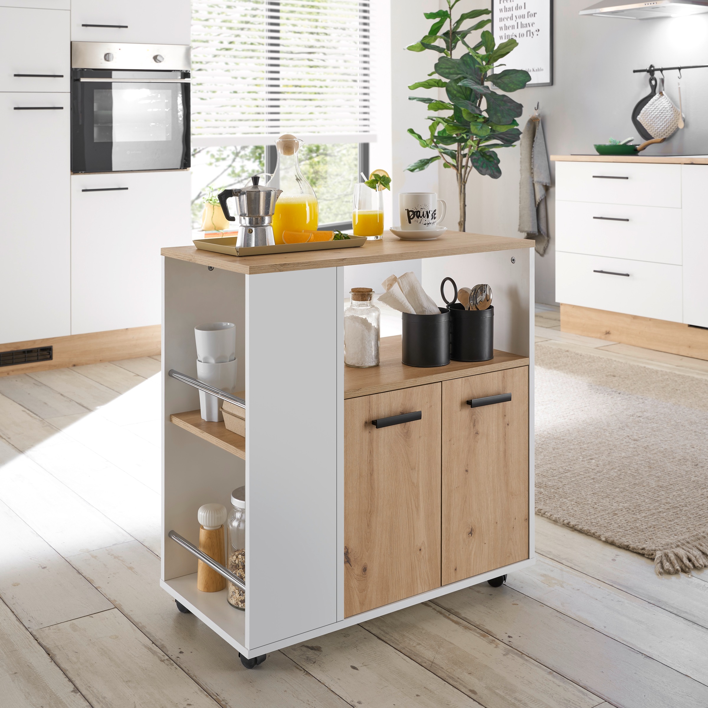 BASIC by Balculina Küchenwagen »Bartender,Rollwagen,Küchenwagen,Servierwagen« 1 Stk. tlg. Breite 75 cm, auf 4 Rollen, diverse Ablagen