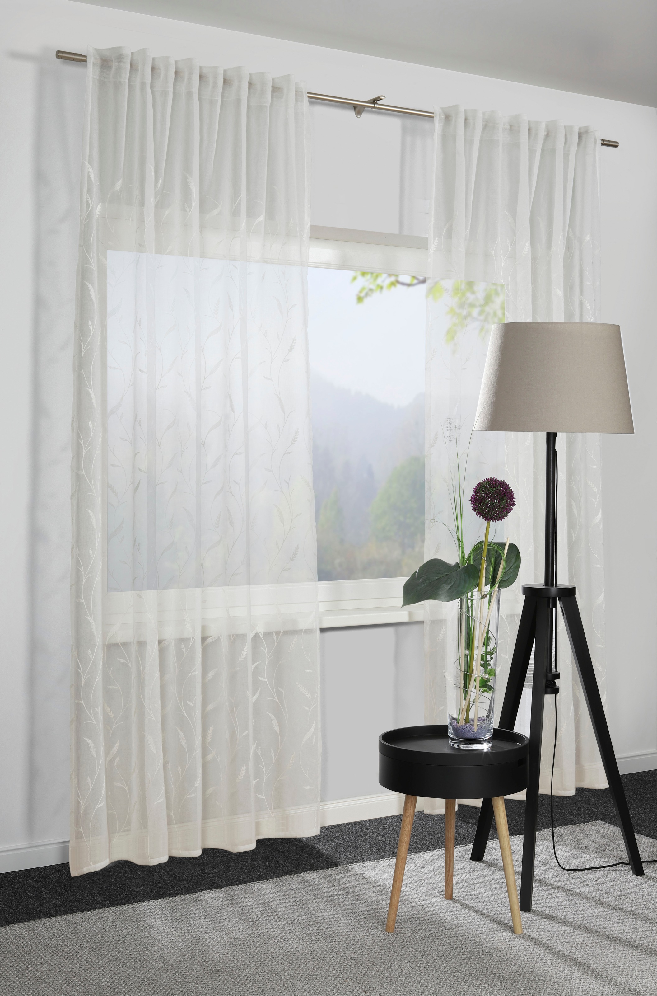 Thumbnail - Sehlbach Gardine "Schal Dolly-Voile Ranke" Schlaufen 1 Stk. tlg. mit Gardinenband und verdeckten Schlaufen