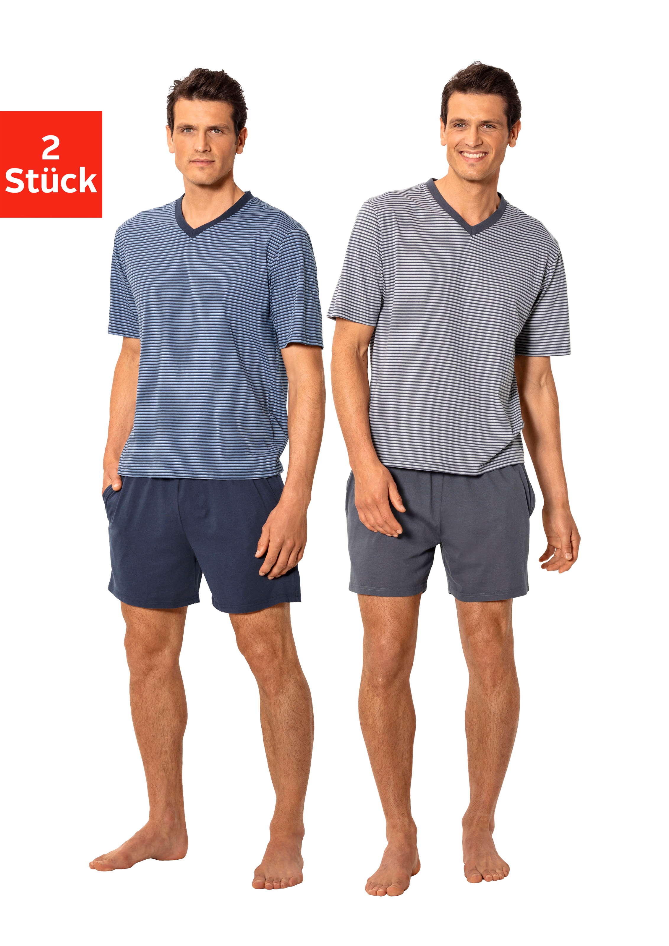 le jogger Pyjama Packung, 4 tlg. Schlafanzug mit garngefärbtem Streifen