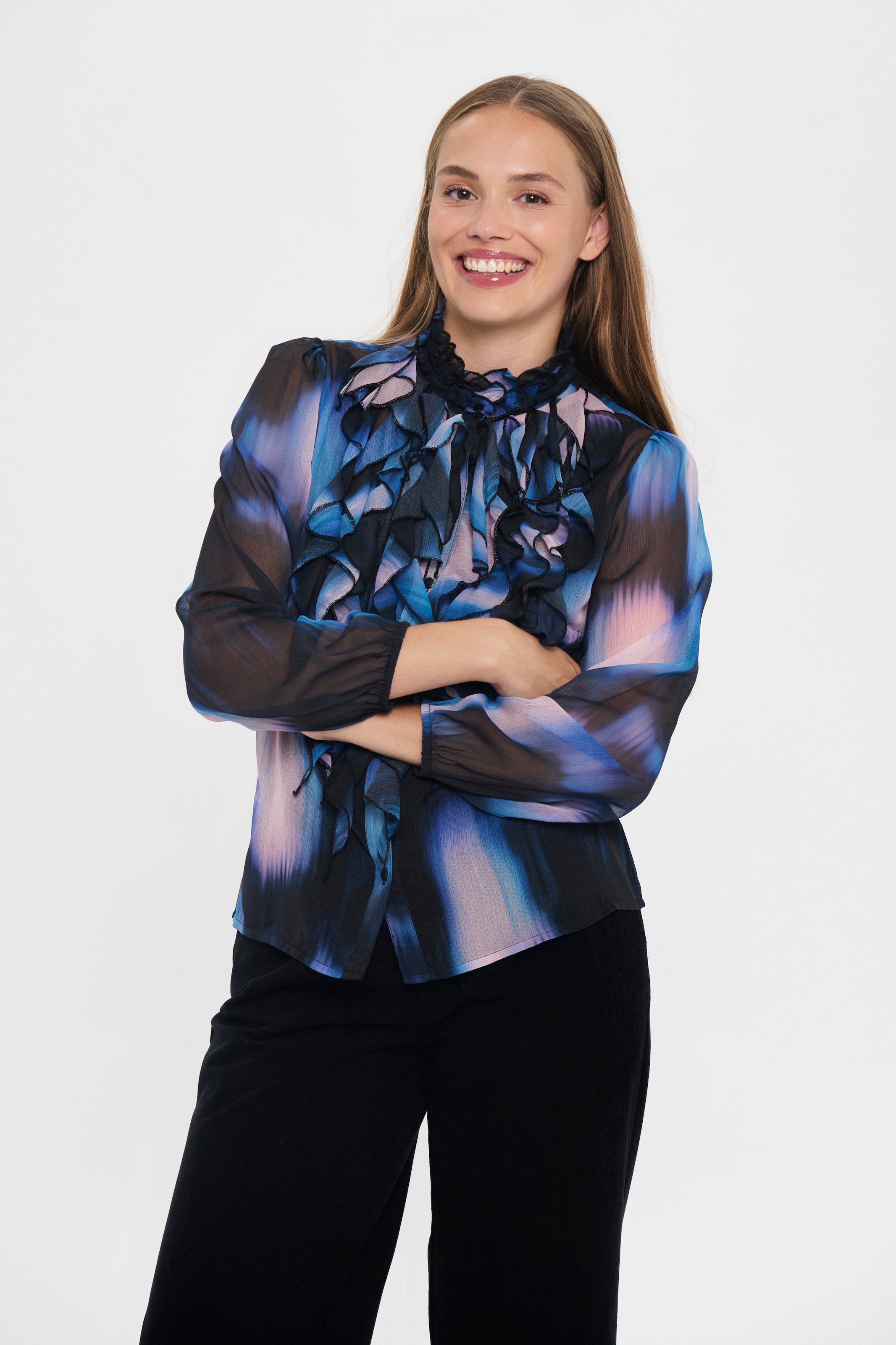 Saint Tropez Rüschenbluse "LiljaSZ Crinkle LS Shirt" Regular fit, Chiffon, günstig online kaufen