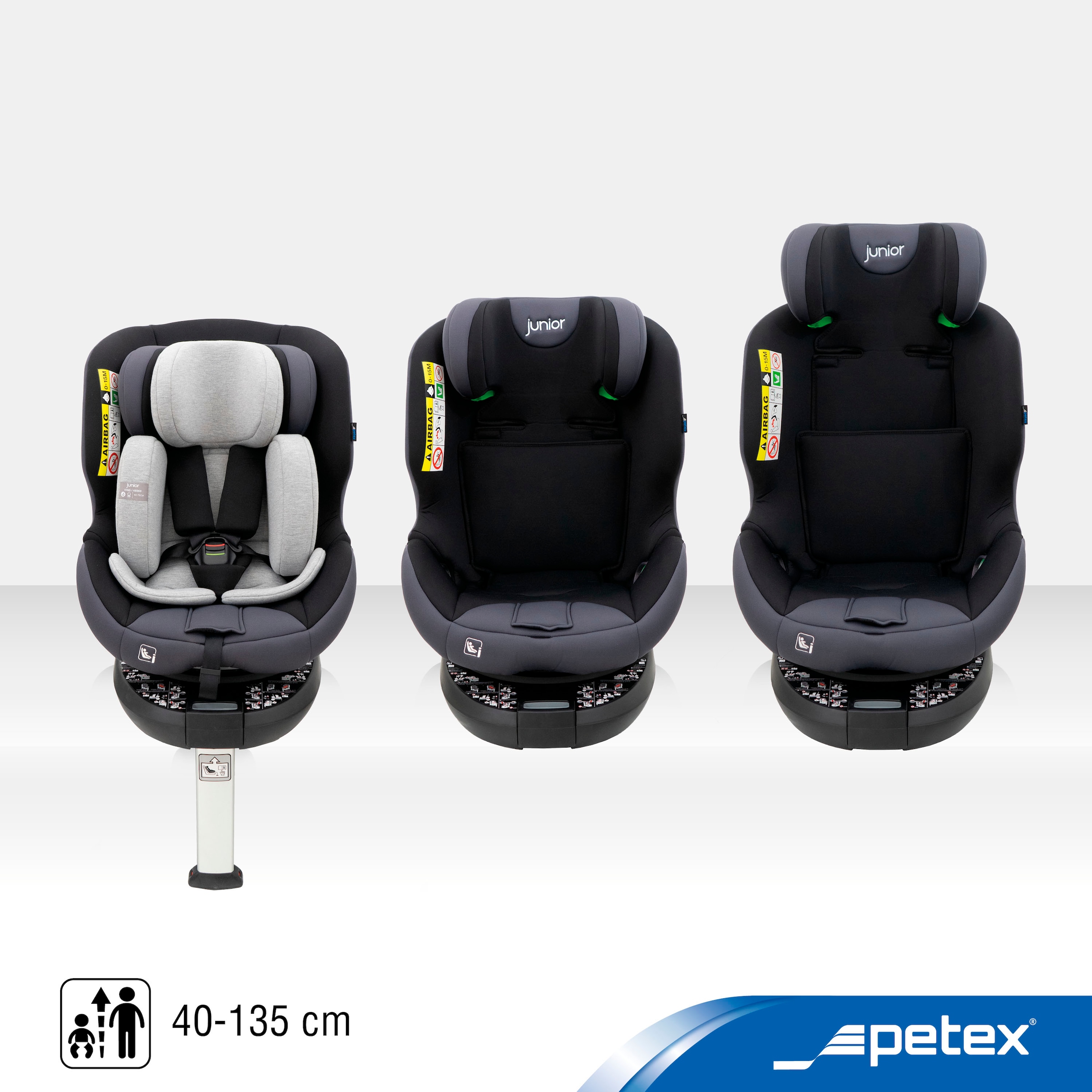 Petex Autokindersitz »King, mit Isofix, grau«, ISOFIX-Befestigung & Stützfuß oder mit 3-Punkt-Gurt des Fahrzeugs