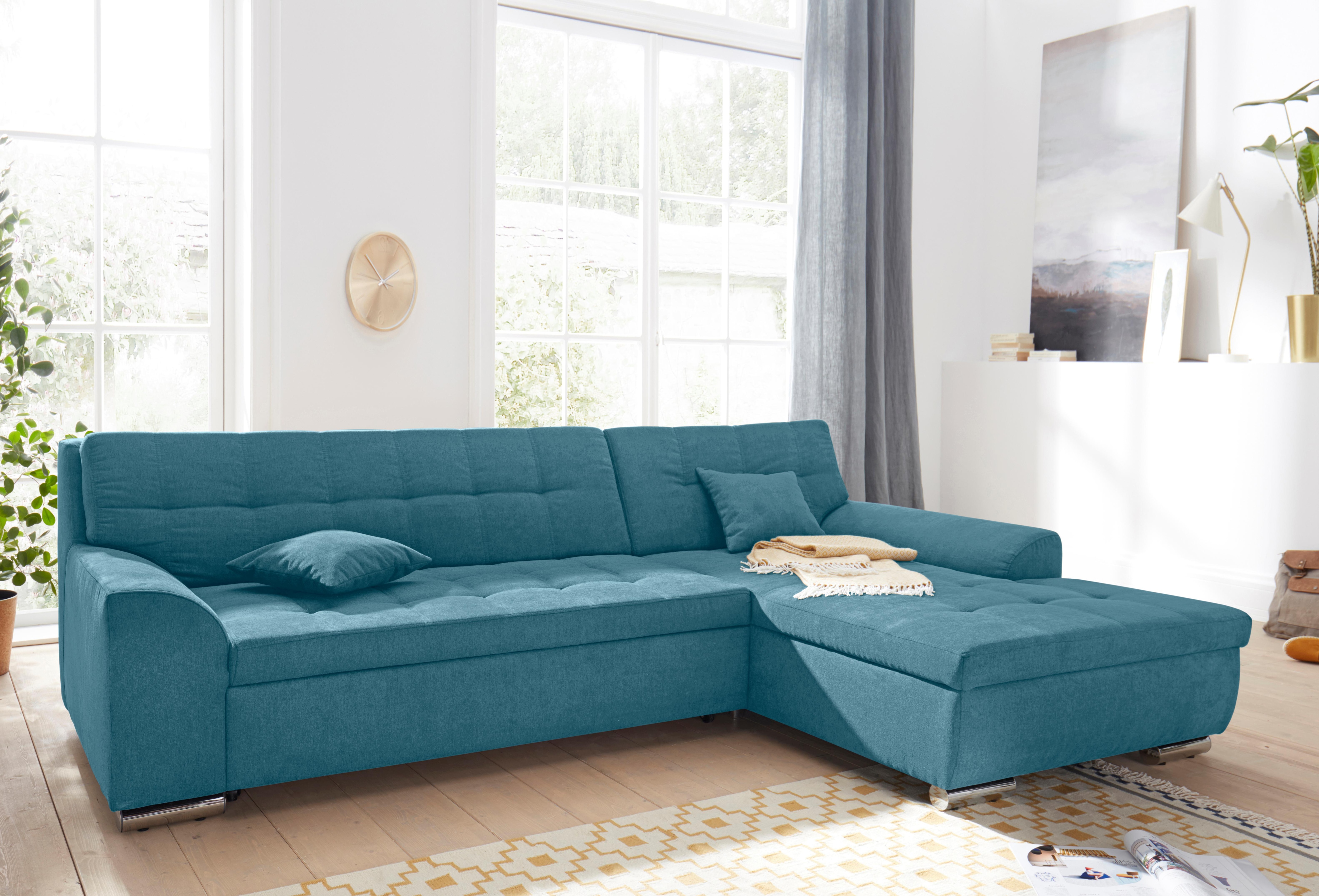 DOMO collection Ecksofa "Aversa, moderne Steppung, geschwungene Armlehnen, Breite 267cm" L-Form, wahlweise mit Bettfunktion