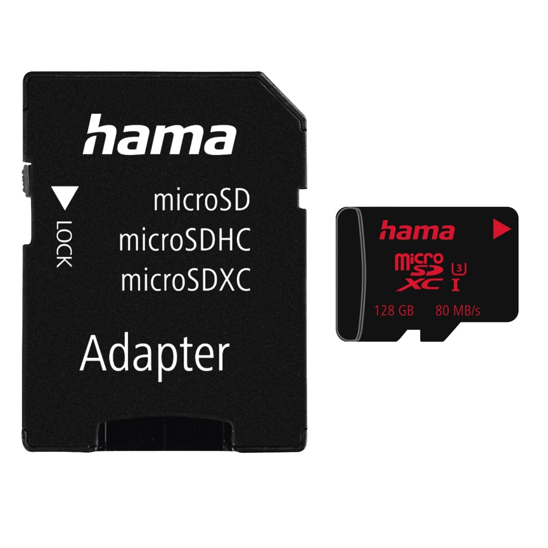 HAMA Speicherkarte "microSD Karte, Memory Pro 4K, +Adapter/Foto, UHS Speed C3 UHS-I 80MB/s", 128 GB, schwarz, Speicherkarten