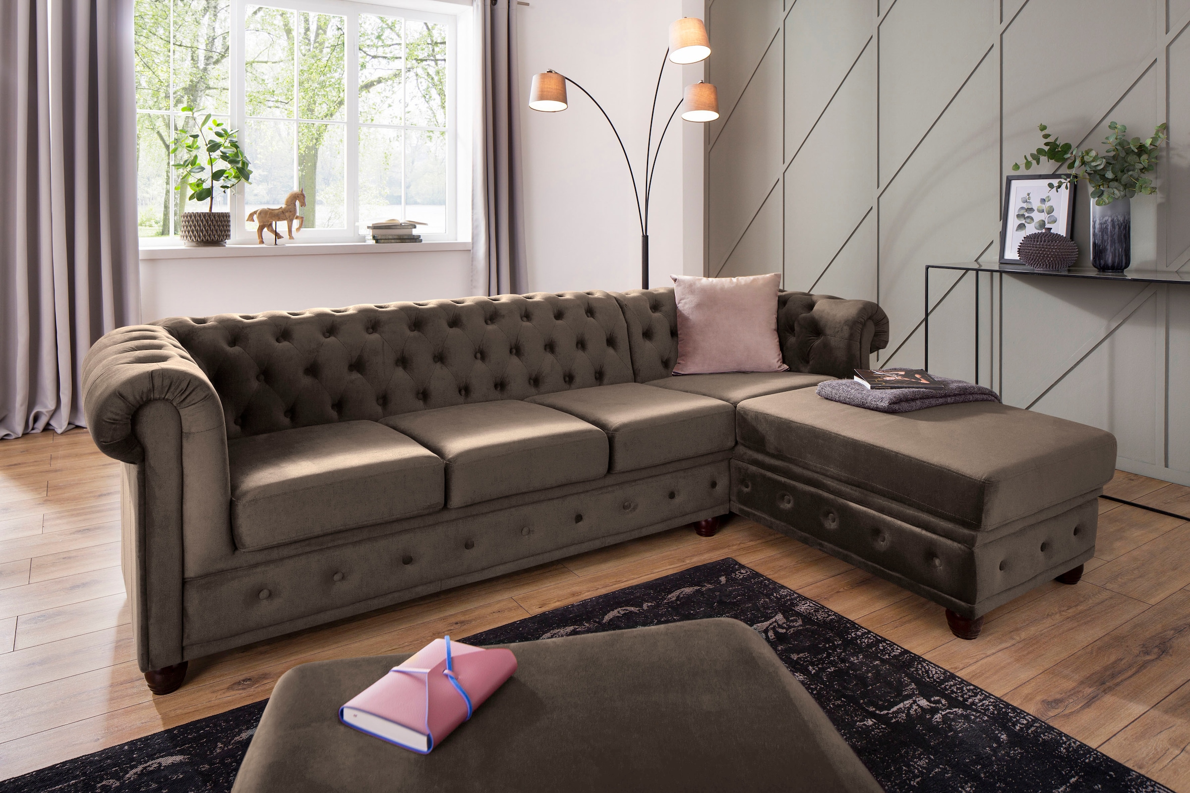 Home affaire Chesterfield-Sofa »New Castle L-Form«, hochwertige Knopfheftung in Chesterfield-Design, B/T/H: 255(171/72)