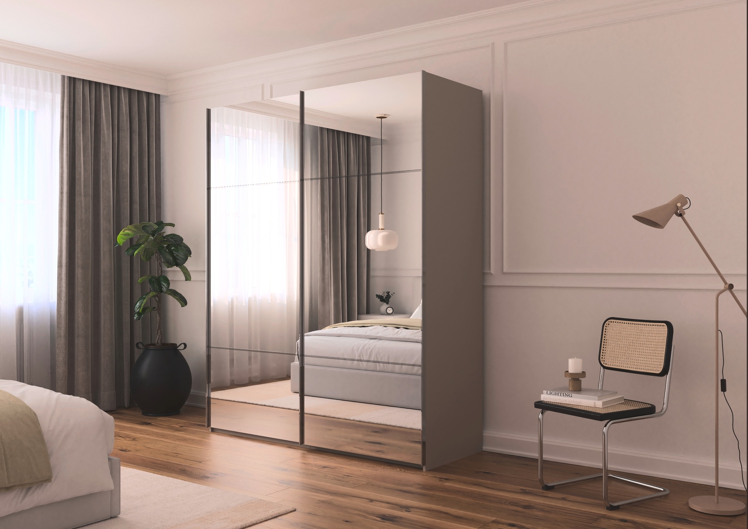 rauch Schwebetürenschrank »Kleiderschrank Schrank Garderobe Schlafzimmerschrank SCALE-TRIO« edle dreigeteilte Front mit 2 Zierleisten Spiegelfront MADE IN GERMANY