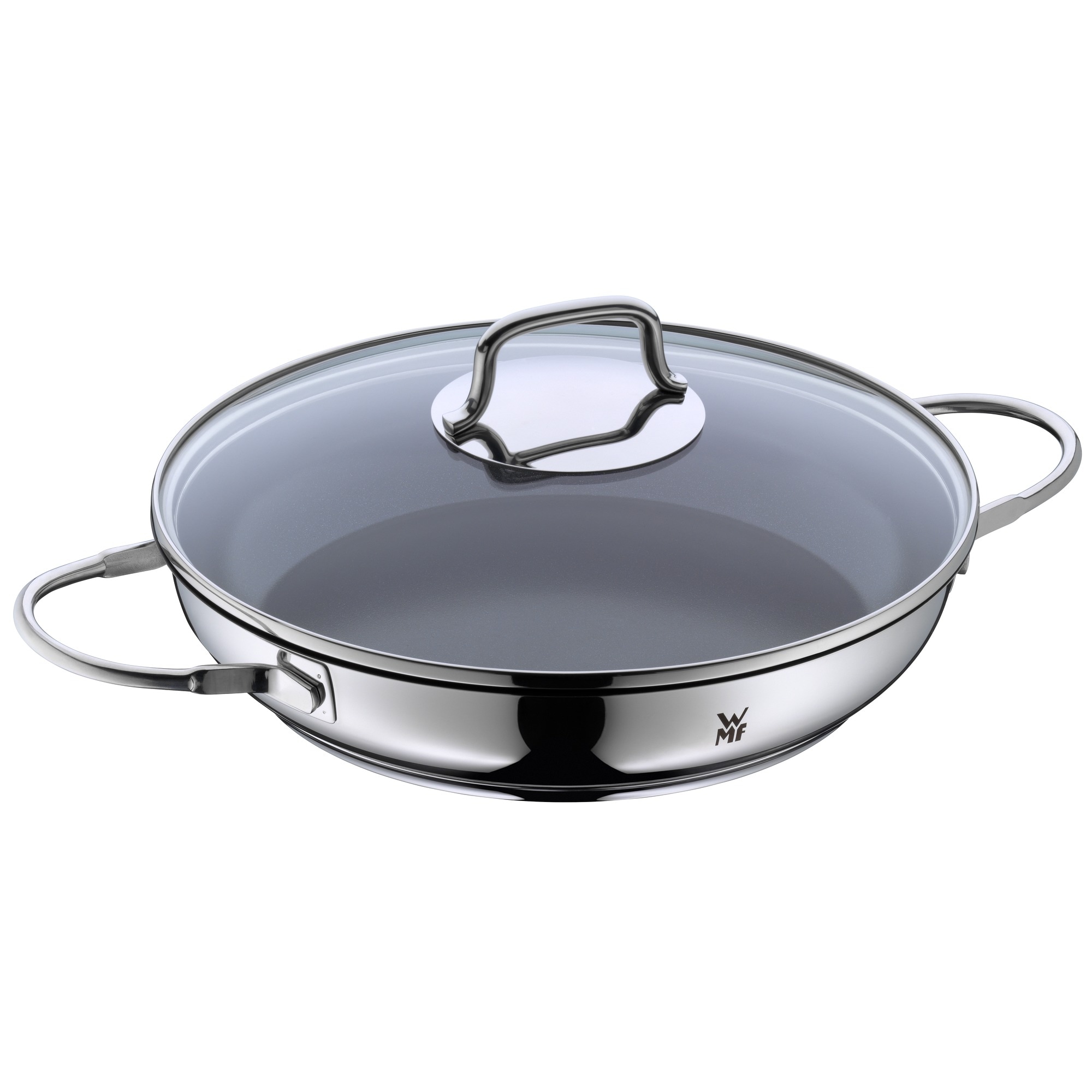 WMF Schmorpfanne "Devil, Servierpfanne Induktion Ø 26 cm mit Glasdeckel" Cromargan Edelstahl Rostfrei 18/10 Keramikbeschichtung, Pfanne ofenfest bis 250C, für alle Herdarten