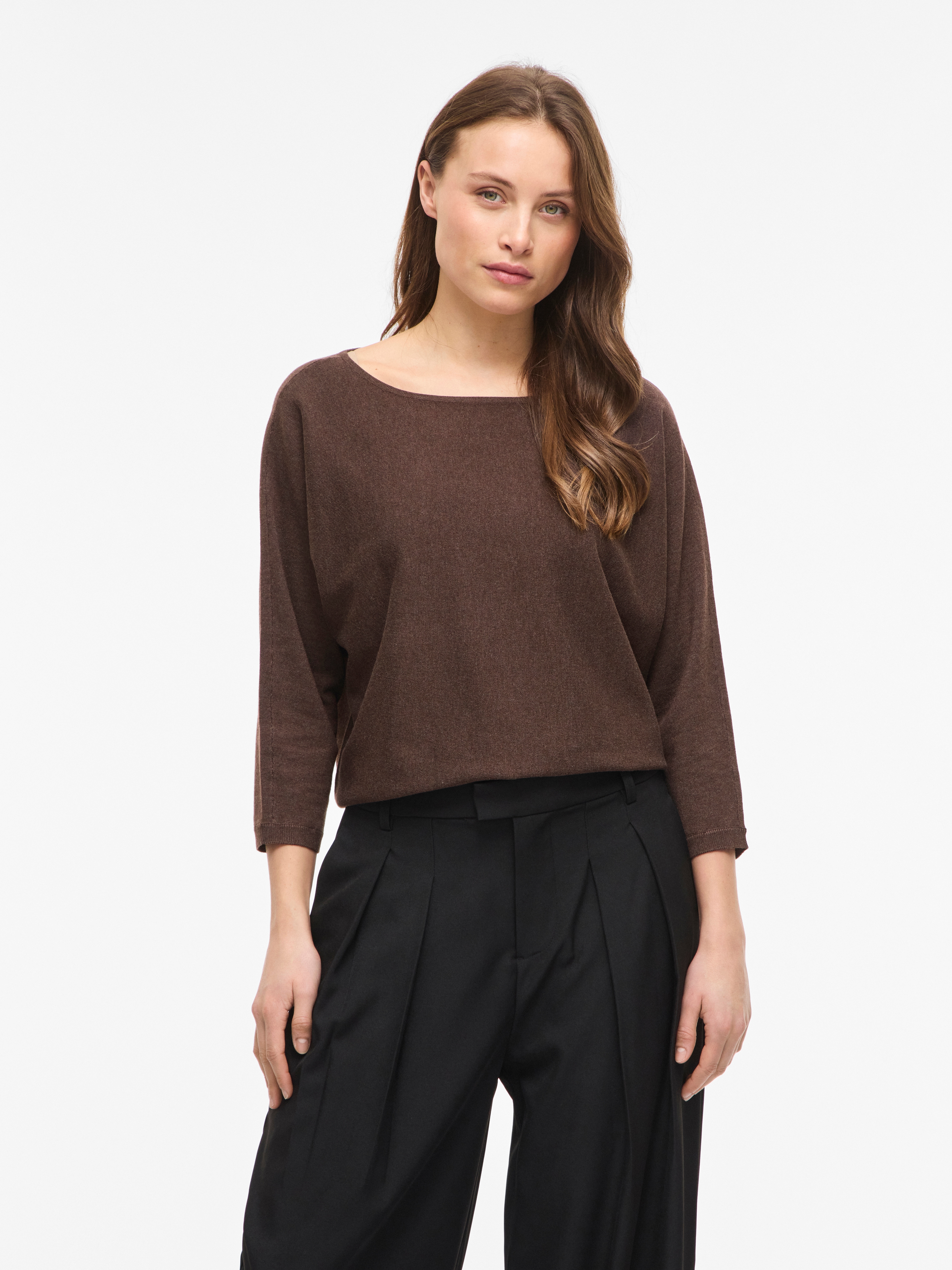 Vila "VIMALU BOATNECK 3/4 SLEEVE KNIT TOP-NOOS" Materialmix, loose fit