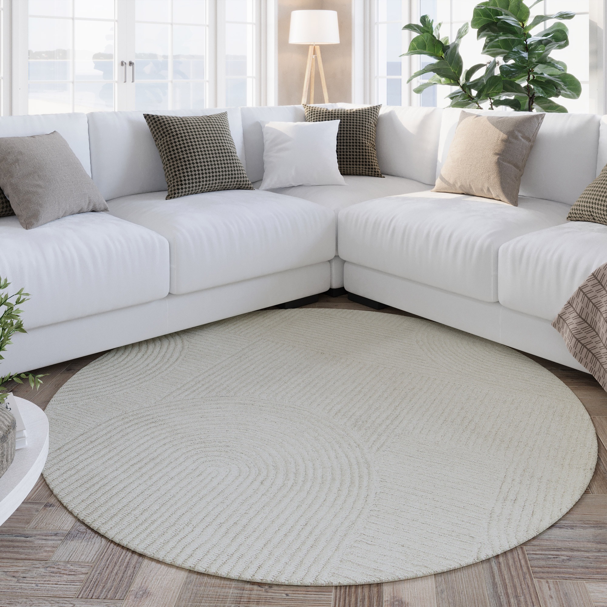 Wecon home Wollteppich »Hamptons THIRTYSIX«, rund, 15 mm Höhe, Schurwolle, Kurzflor, Wohnzimmer, Schlafzimmer, elegant, Retro Design