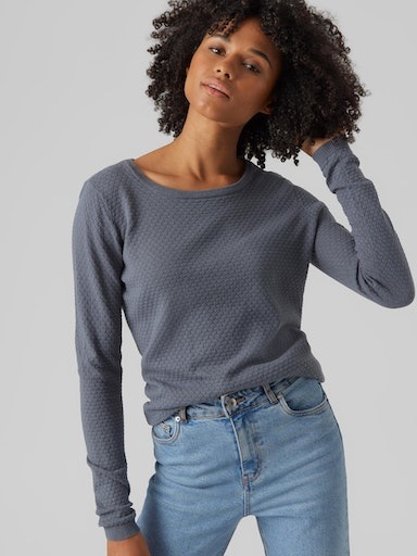 Vero Moda Rundhalspullover "VMCARE STRUCTURE LS O-NECK BLOU NOOS" mit Struk günstig online kaufen