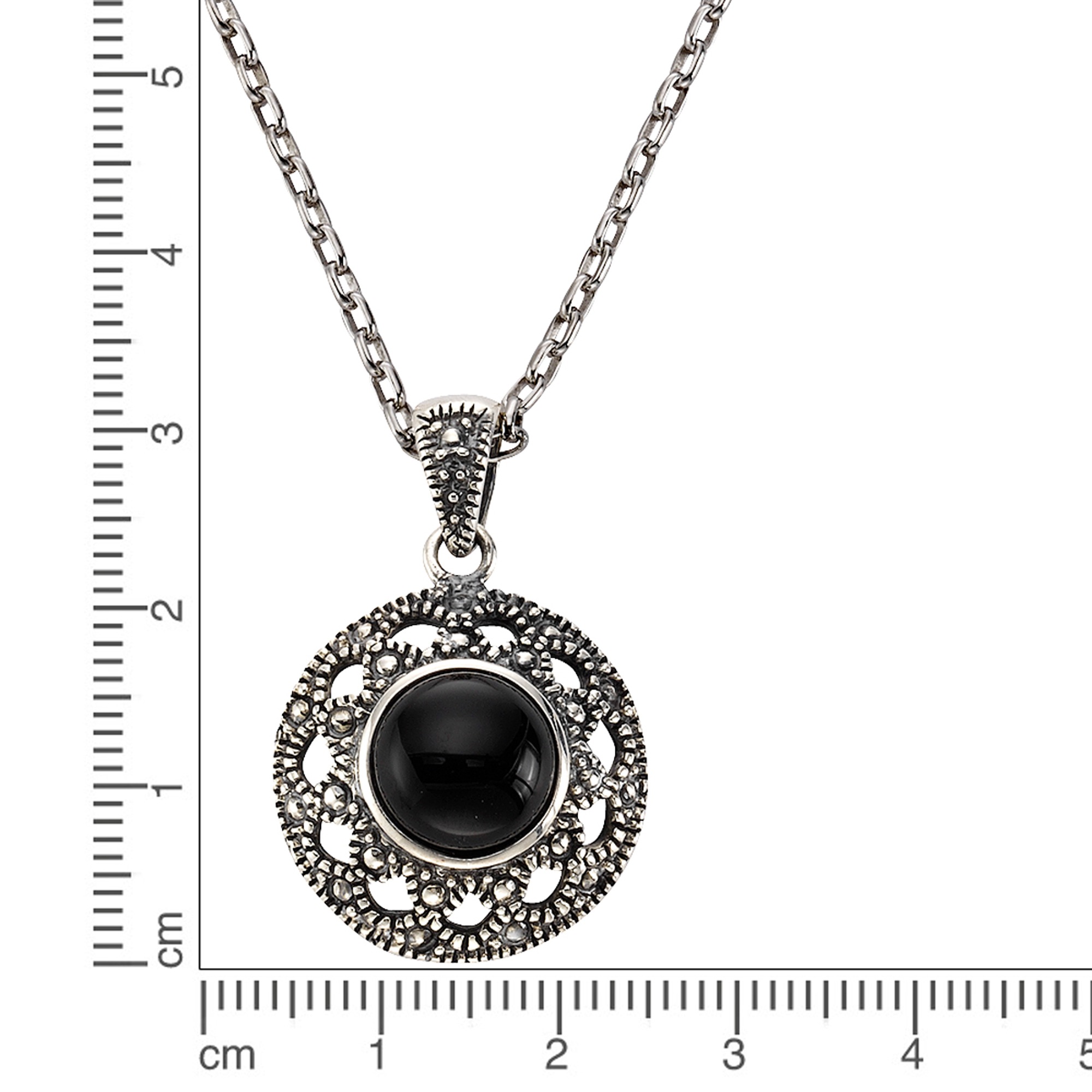 Zeeme Kette mit Anhänger »Silber 925 oxydiert 45cm lang mit schwarzem Achat 10mm«