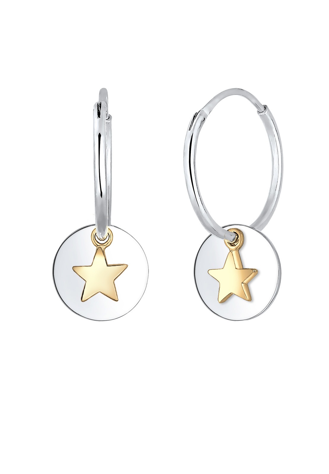 Elli Paar Creolen »Creolen Sterne Astro Geo Coin Bi-Color 925 Silber«