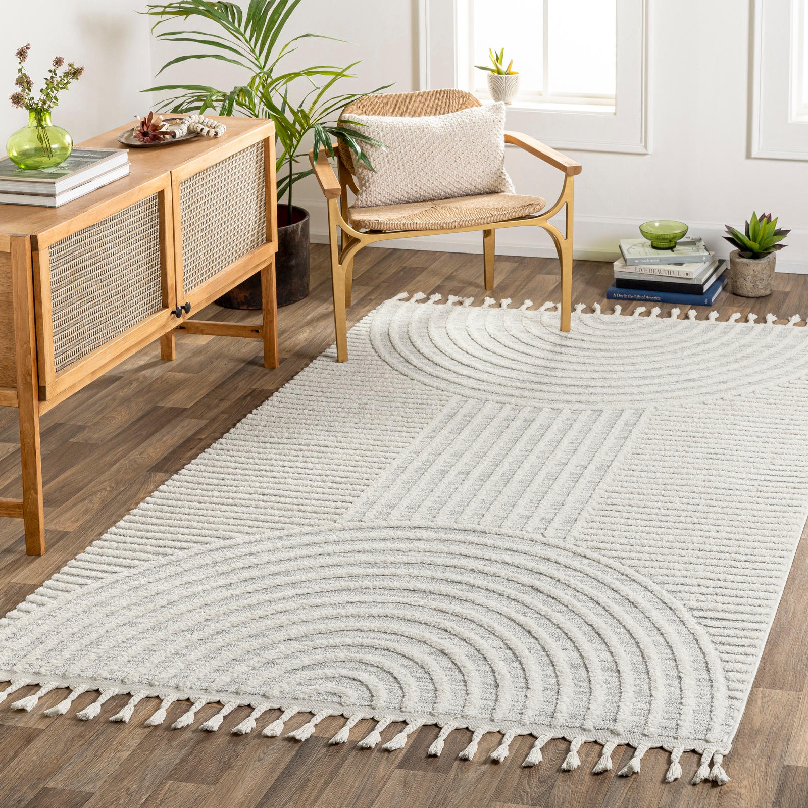 Teppich LIVABLISS "ZAMBIA", grau, B:160cm H:19mm L:213cm, Kunstfaser, Teppiche, Teppich, Skandi Design, Modern Boho Kurzflor Wohnzimmerteppich, Schlafzimmer