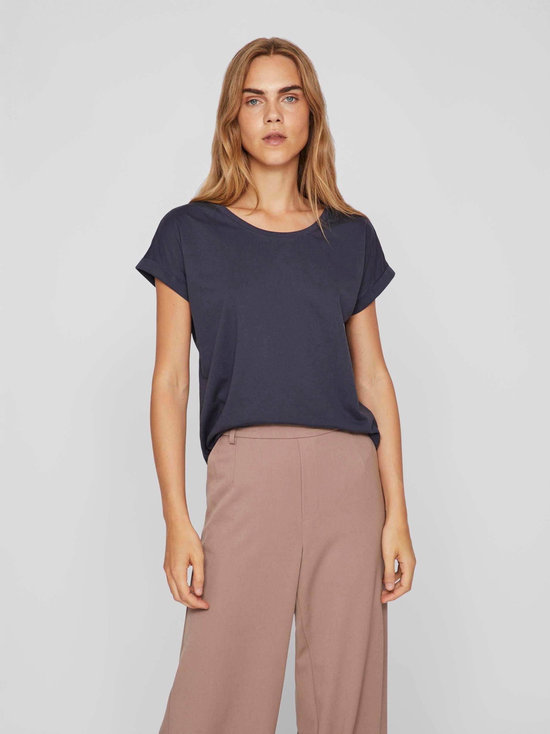 Vila Rundhalsshirt »VIDREAMERS NEW PURE T-SHIRT/SU-NOOS«, Basic Damen-T-Shirt mit Rundhalsausschnitt und umgeschlagenen Ärmeln