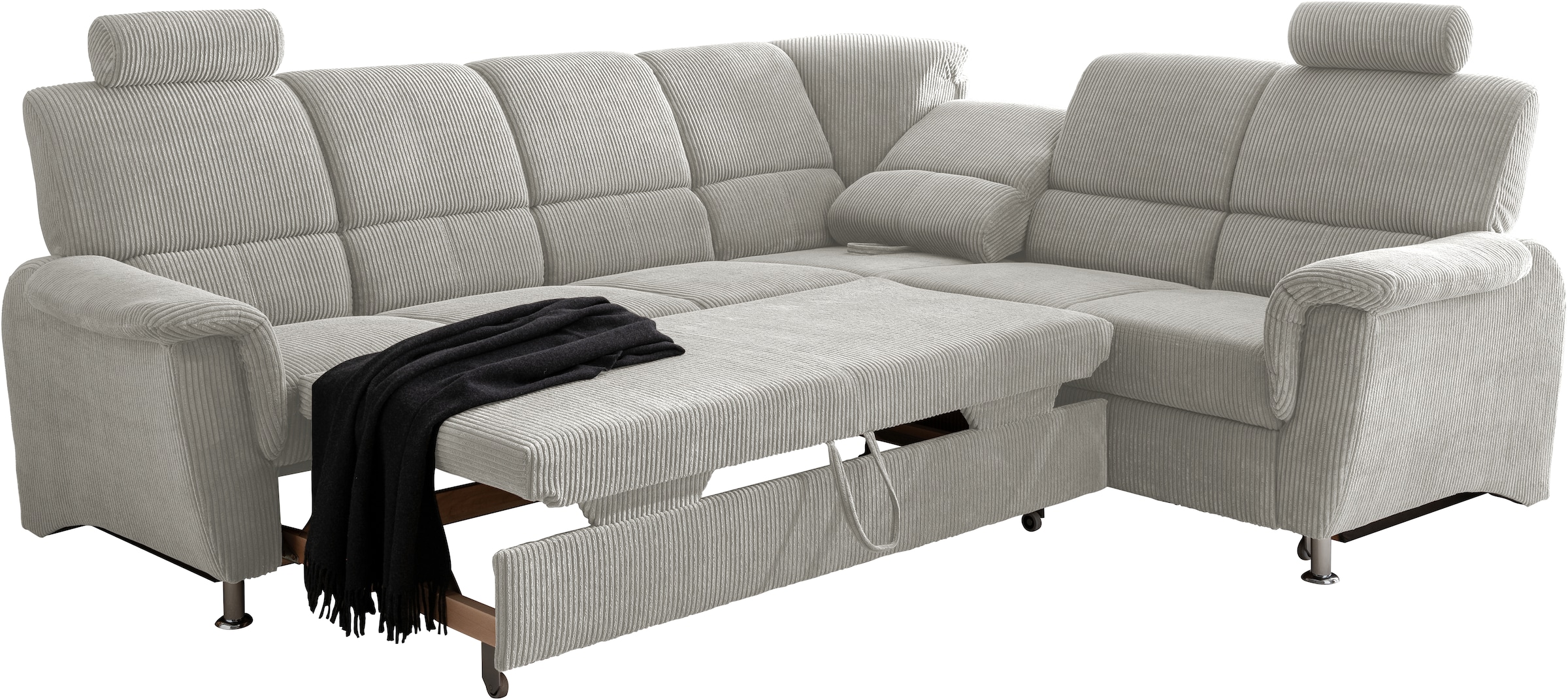 Home affaire Ecksofa »Pisa L-Form, mit Schlaffunktion, Stauraum, 2x höhenverstellbare«, Kopfstützen und Relaxfunktion im Eckelement