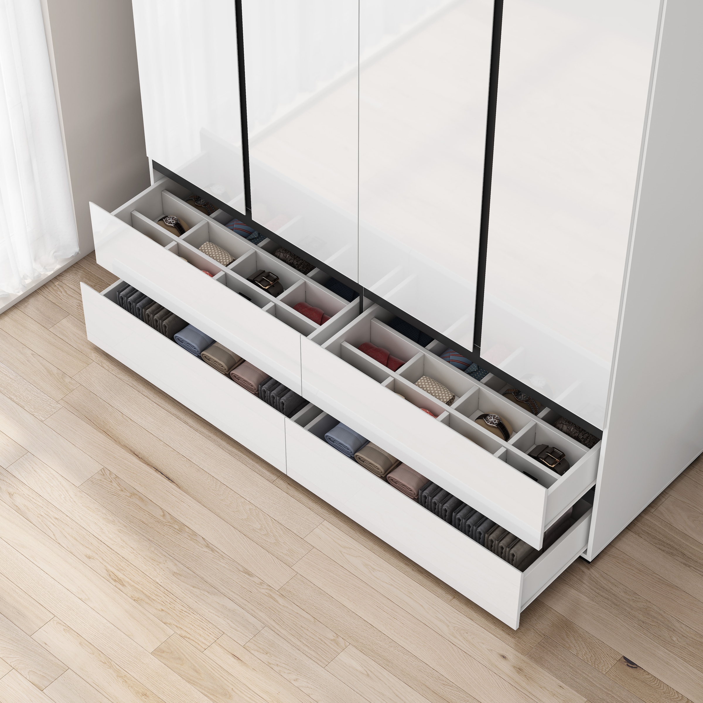 OTTO home Kleiderschrank »Kollin Schlafzimmerschrank mit 4 Türen und 4 Schubladen  Garderobe« Drehtürenschrank mit perfekter Innenausstattung, hochglanz Fronten