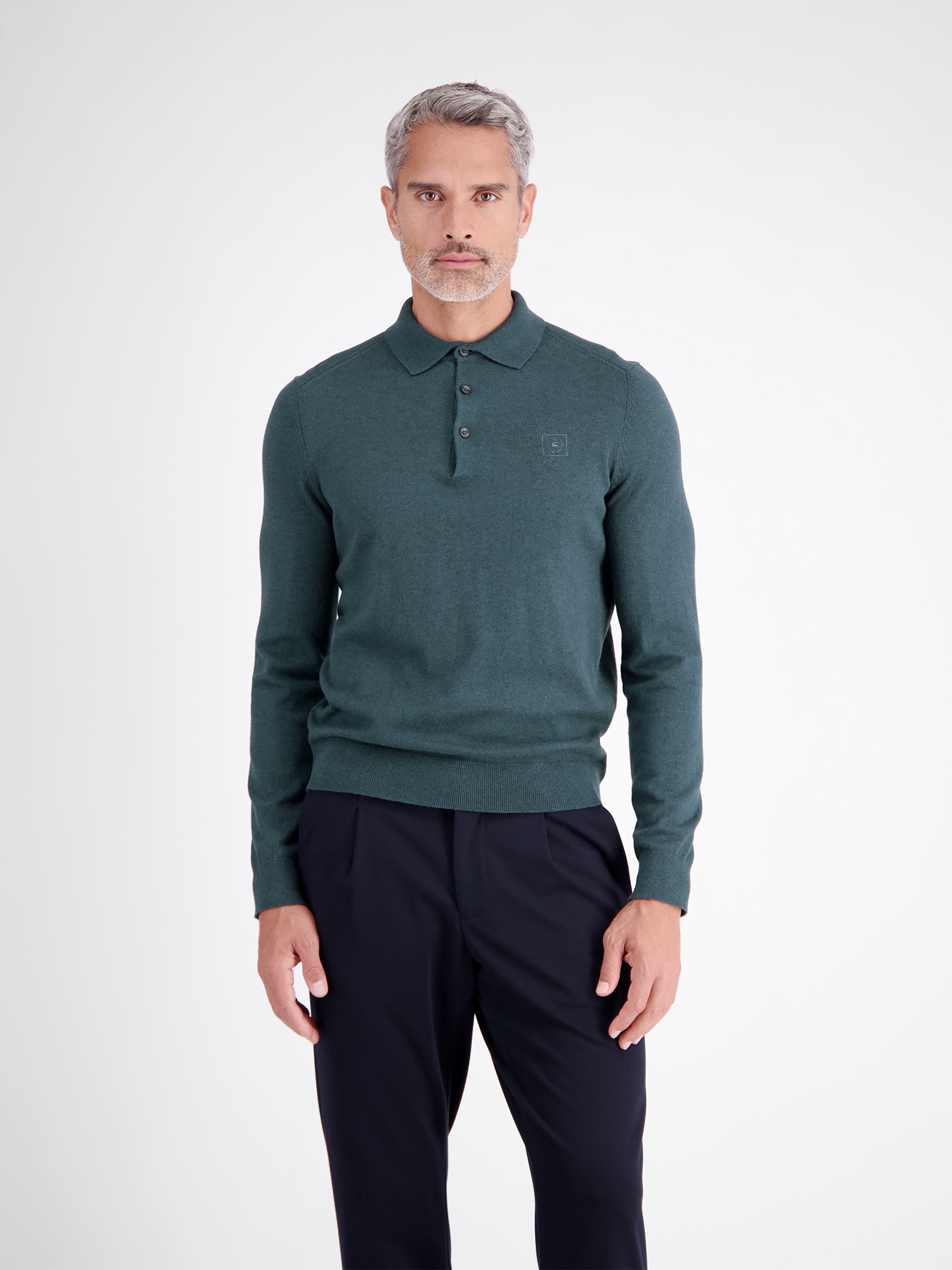 LERROS Langarm-Poloshirt "Langarm Polo aus Baumwollstrick mit flexiblen Rippbündchen"
