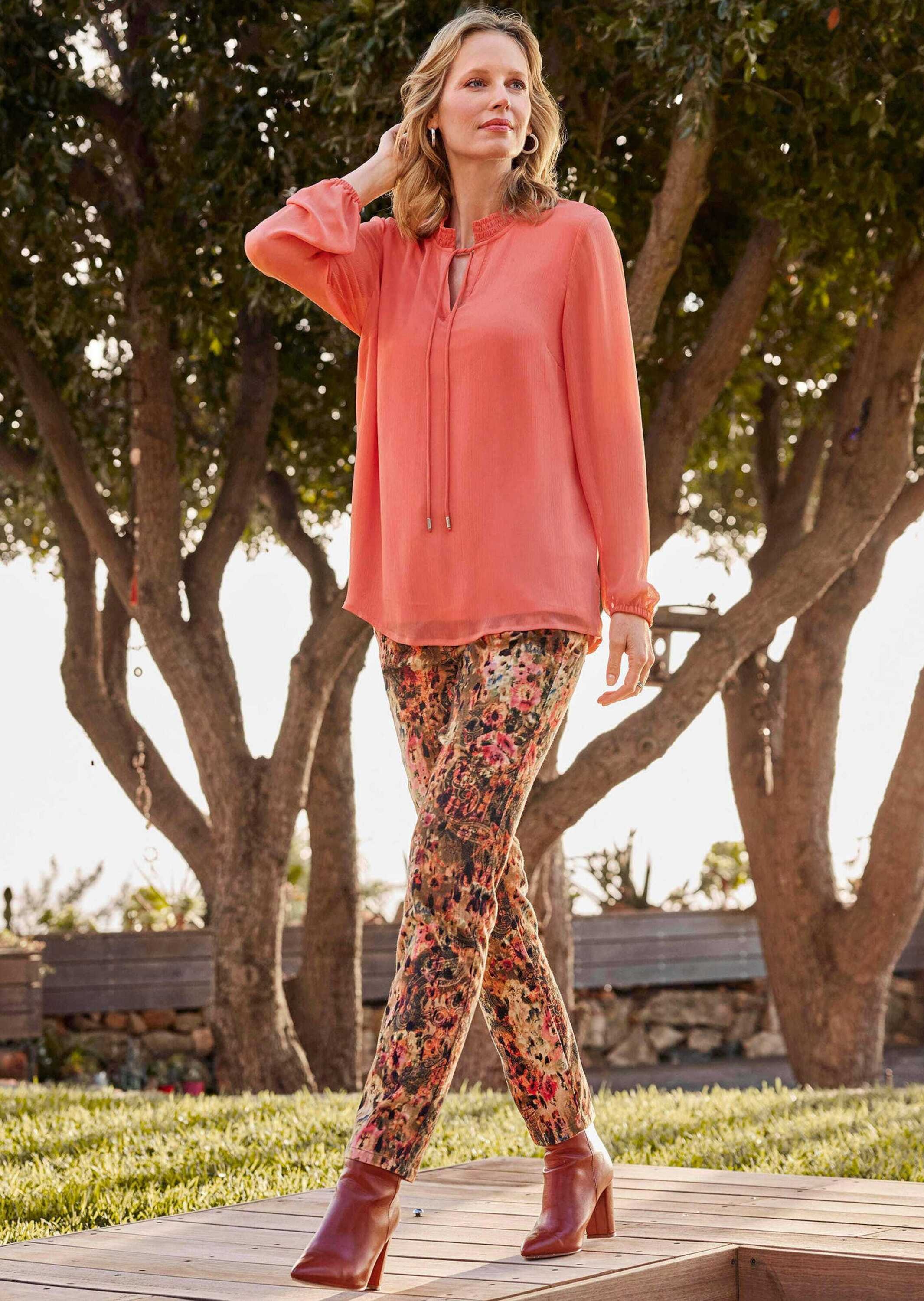 Thumbnail - GOLDNER Chiffonbluse "Elegante Jersey-Bluse mit Rundhals" Gummibund