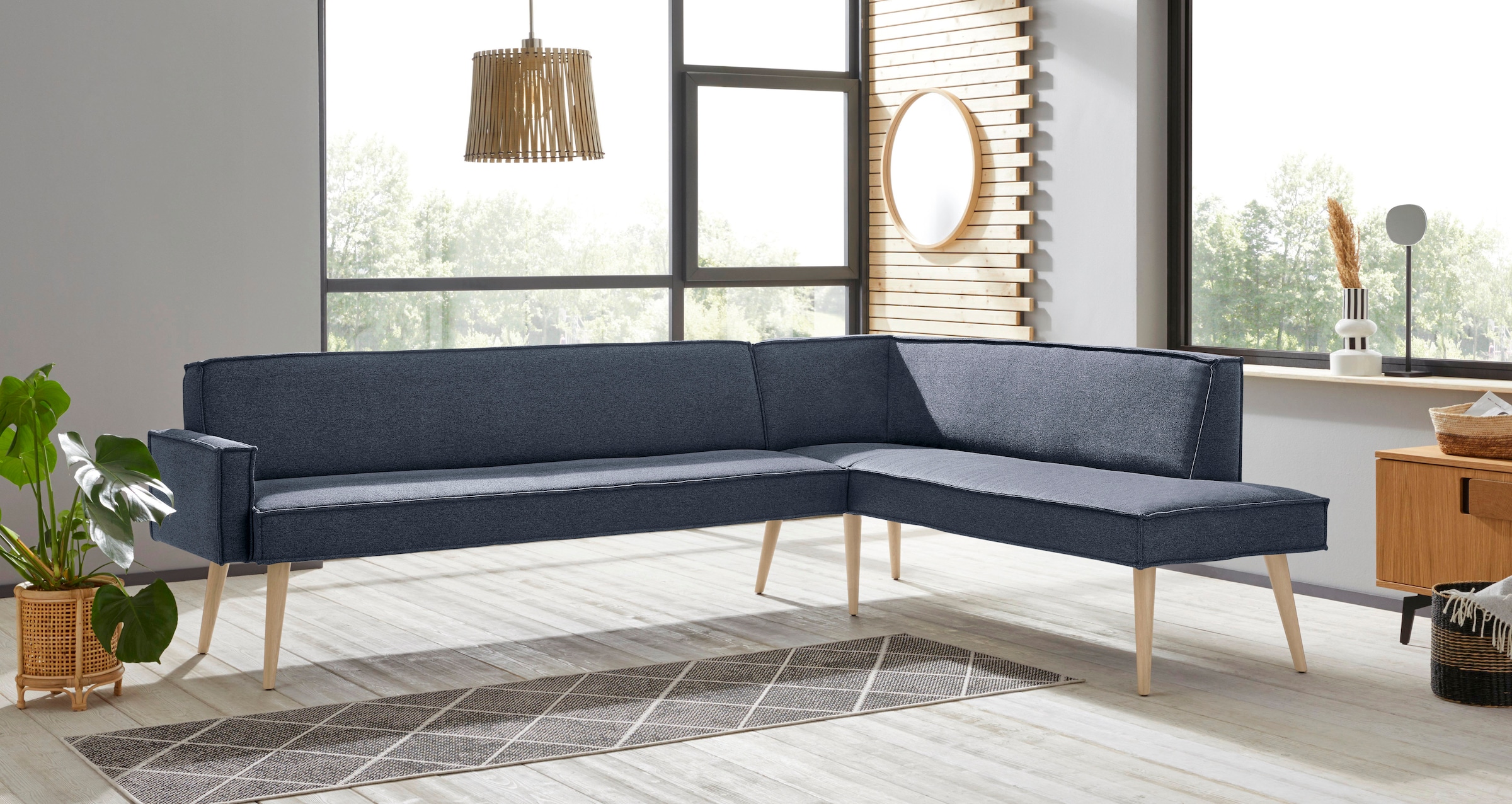 exxpo - sofa fashion Eckbank "Lungo, moderne Kedernaht, bequem und elegant, hoher Holzfuß", hochwertige Detailverarbeitu